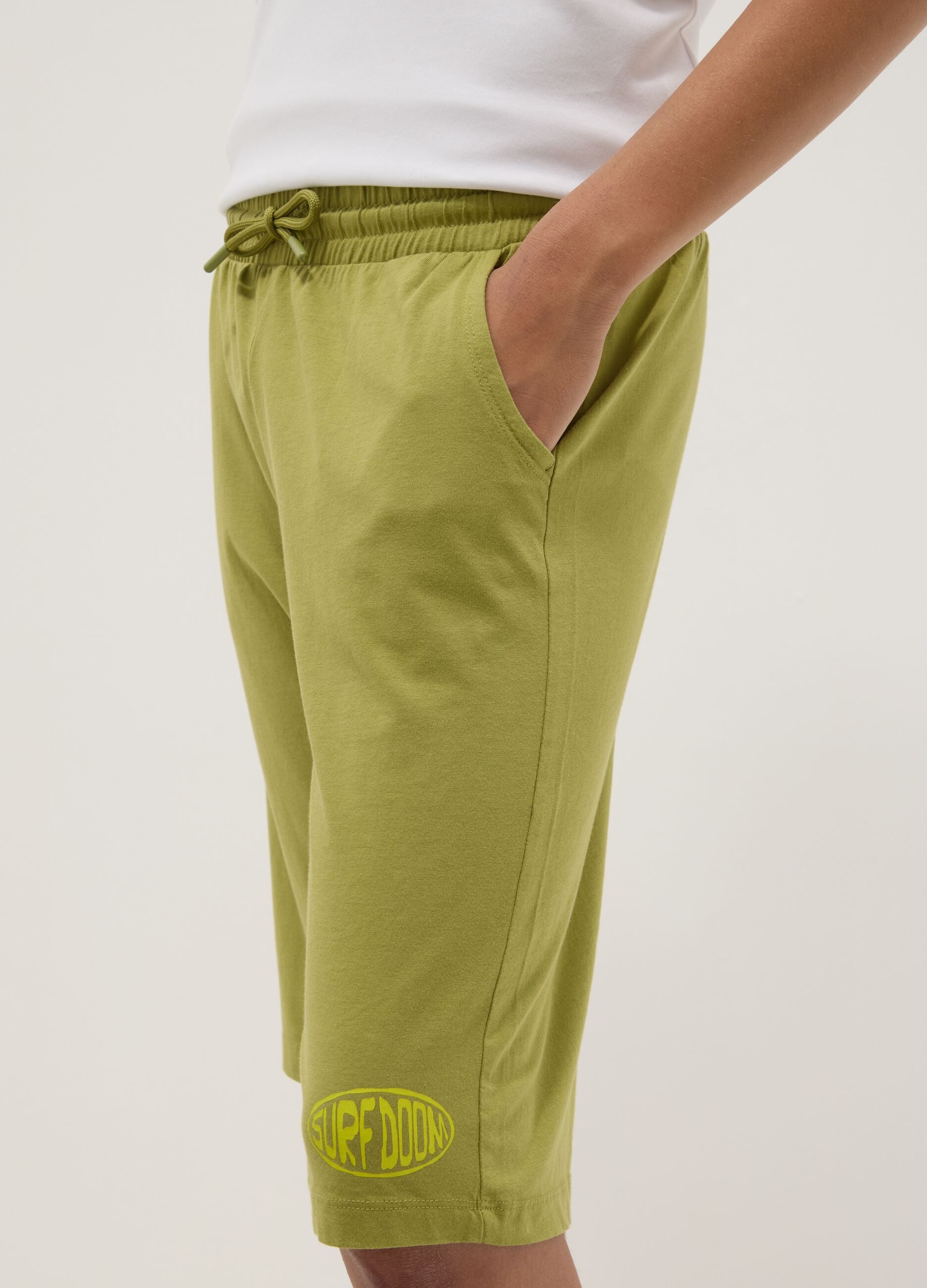Green organic cotton Bermuda shorts with elasticated waist