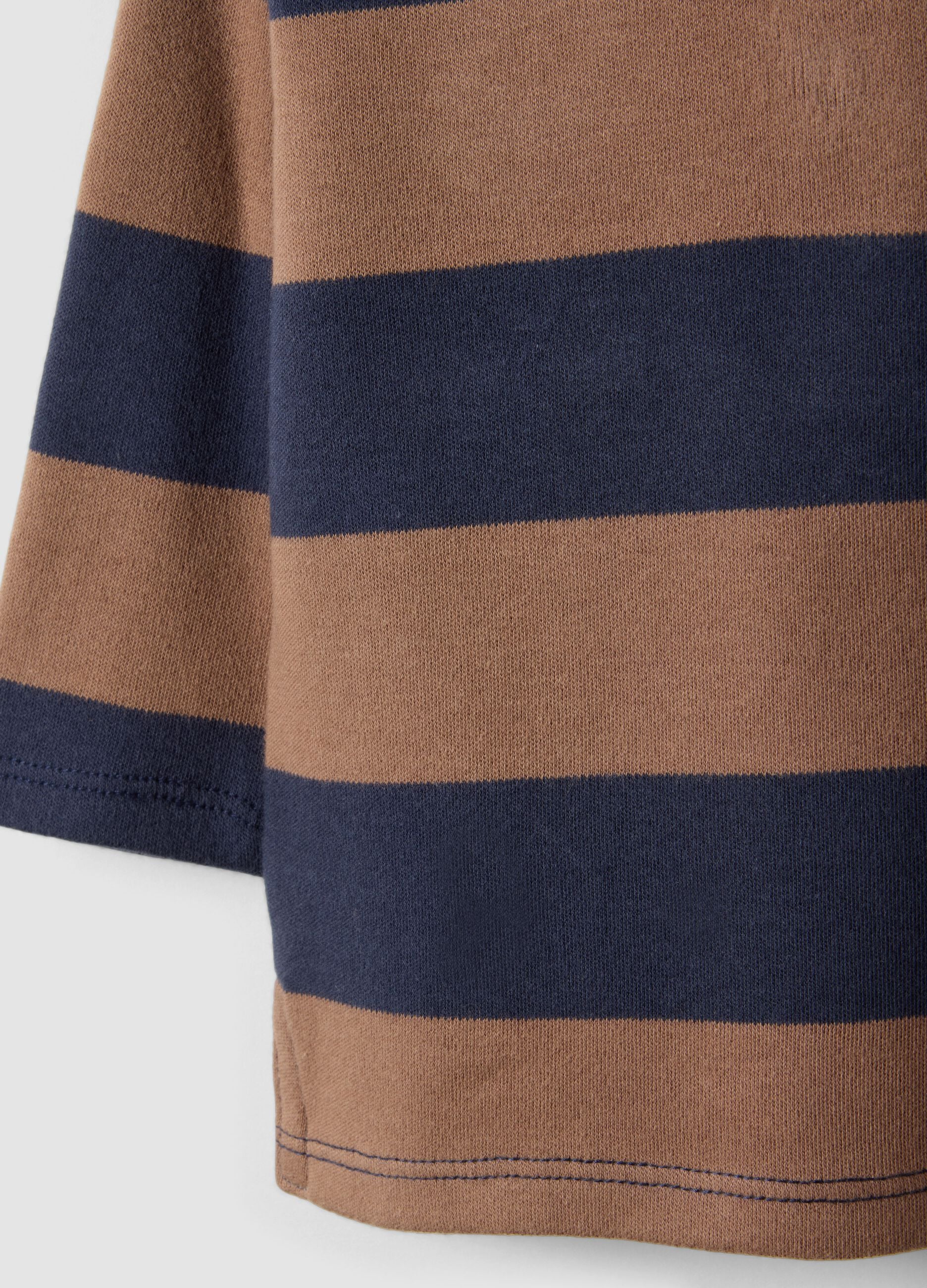 Brown polo shirt with blue stripes in organic cotton for baby, regular fit