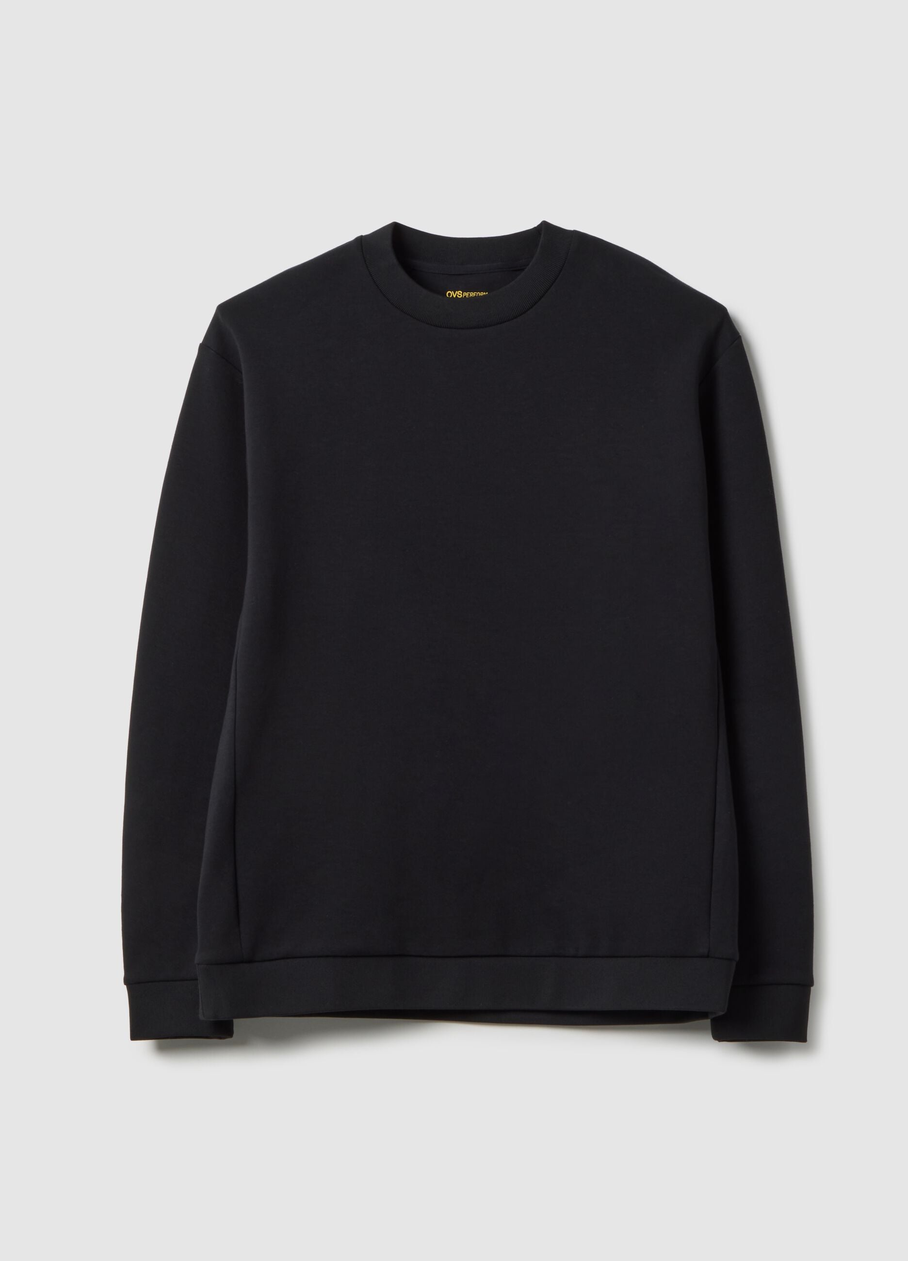 Black regular fit cotton blend crew neck sweatshirt