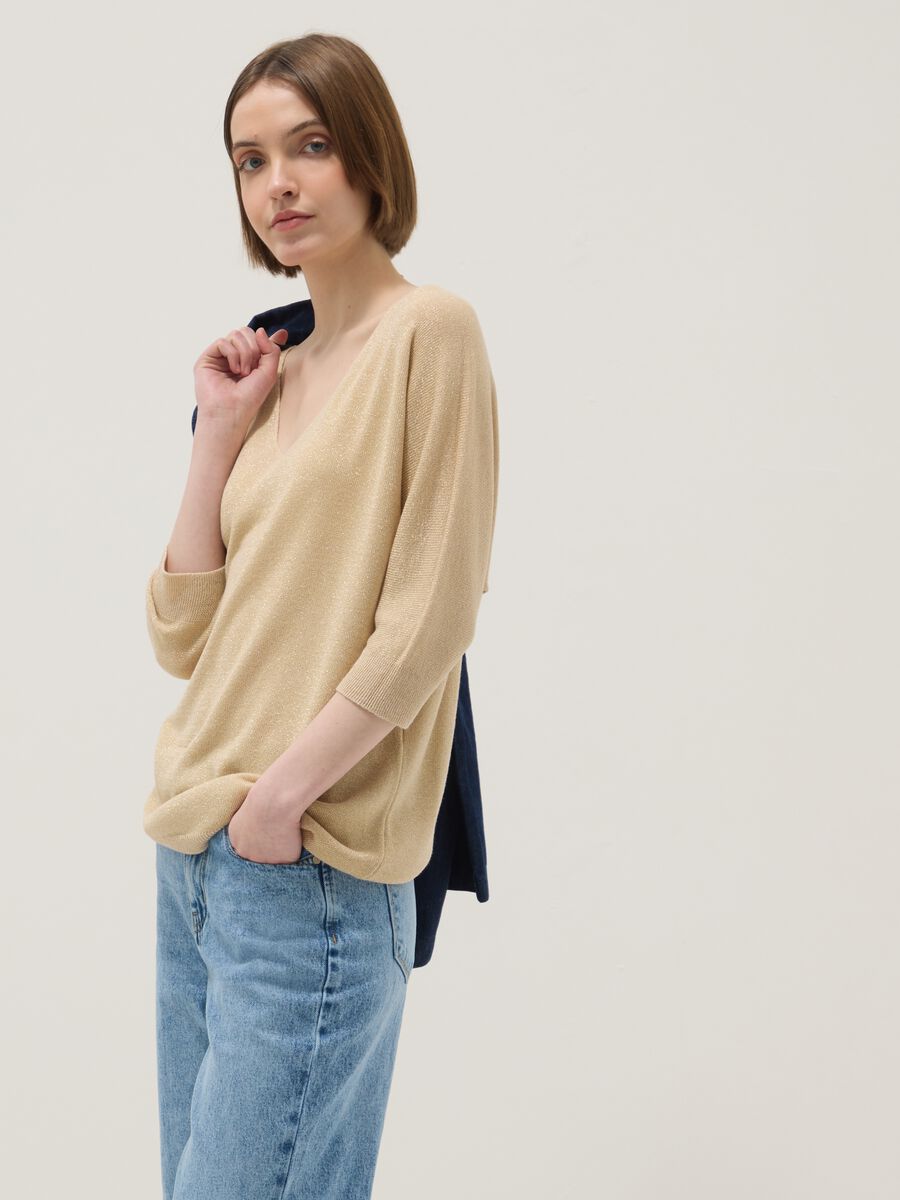 Maglia in misto modal beige regular fit con design scintillante_1