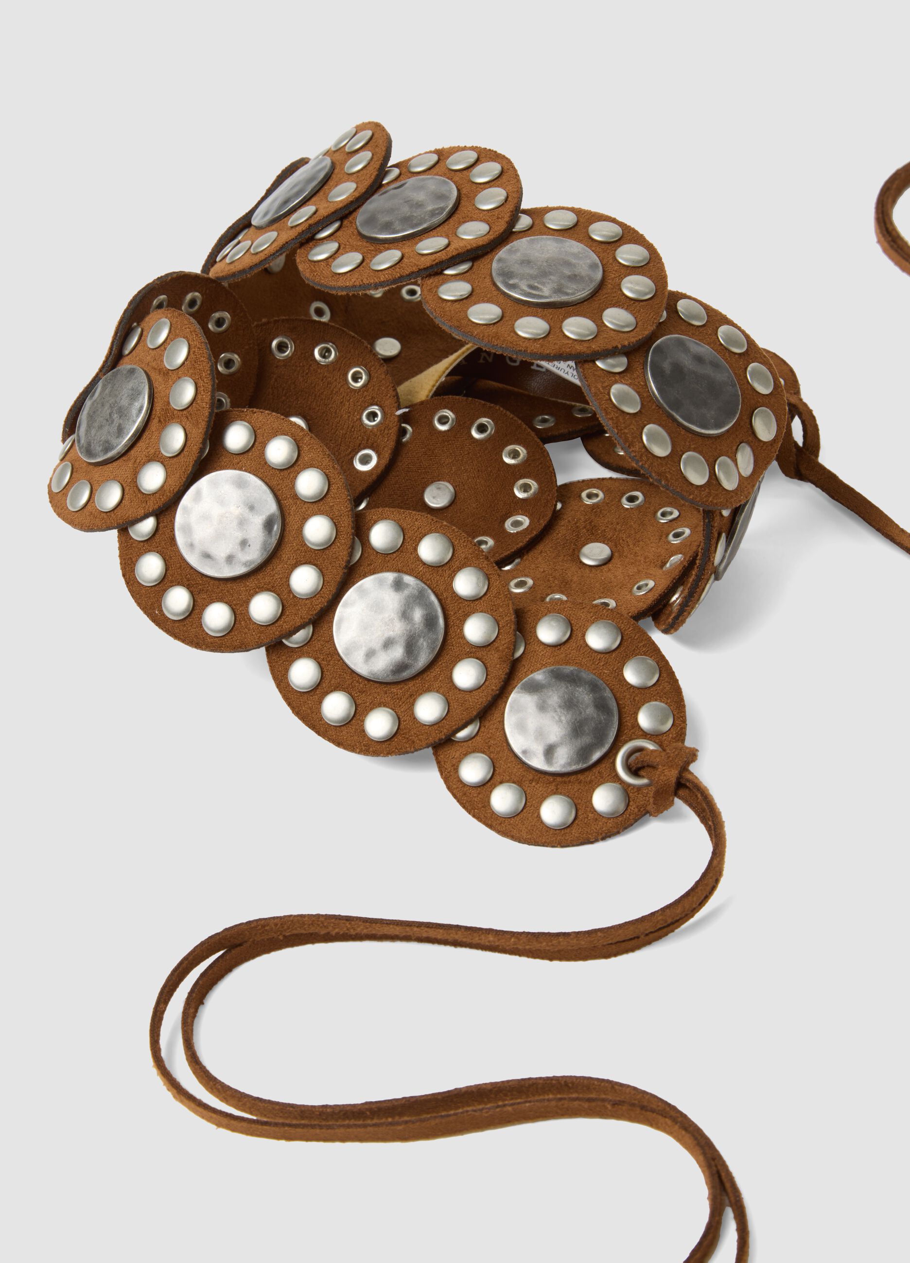 Brown belt with decorative discs and ties