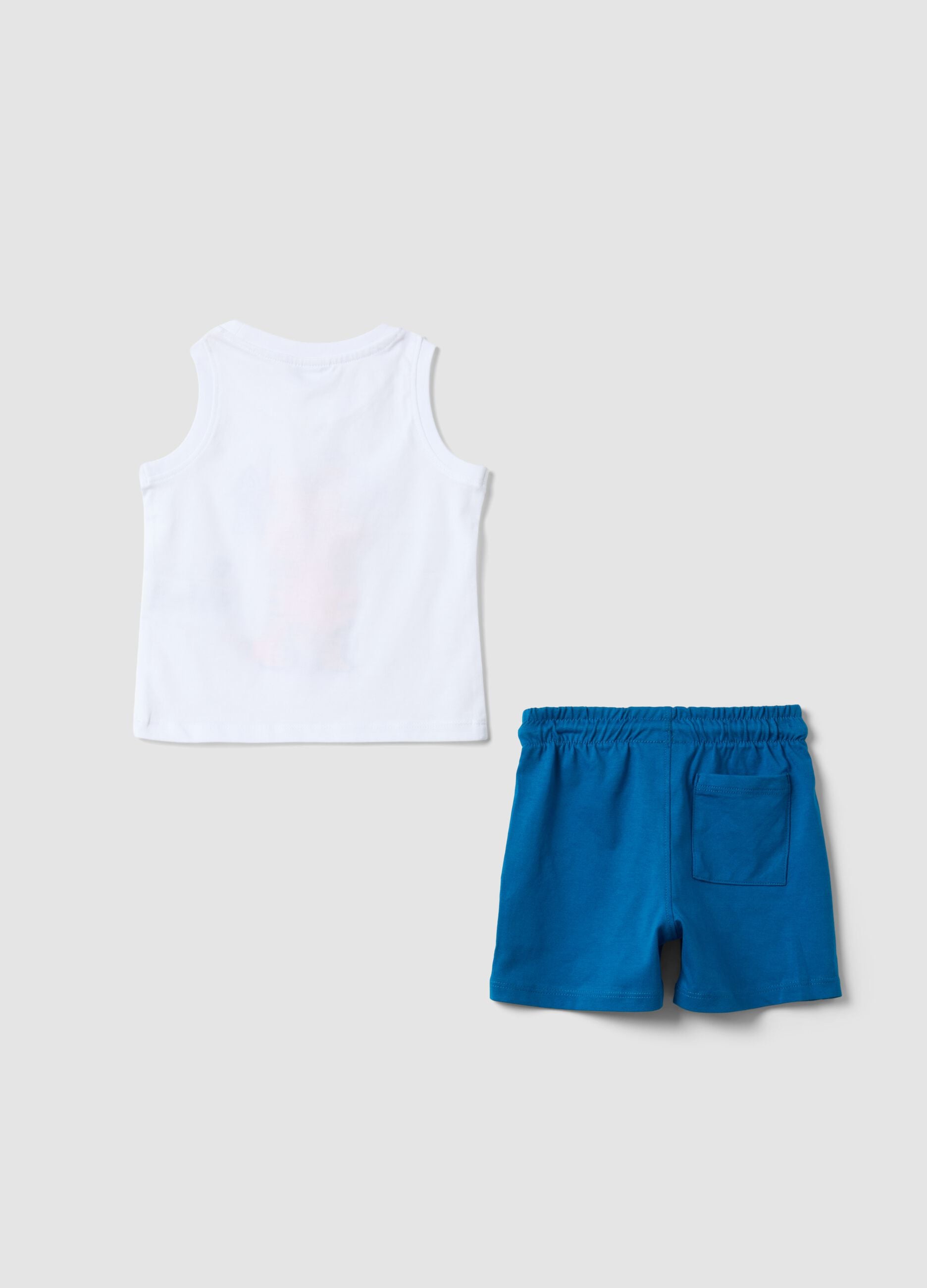 White and blue pure cotton set with vest top and shorts