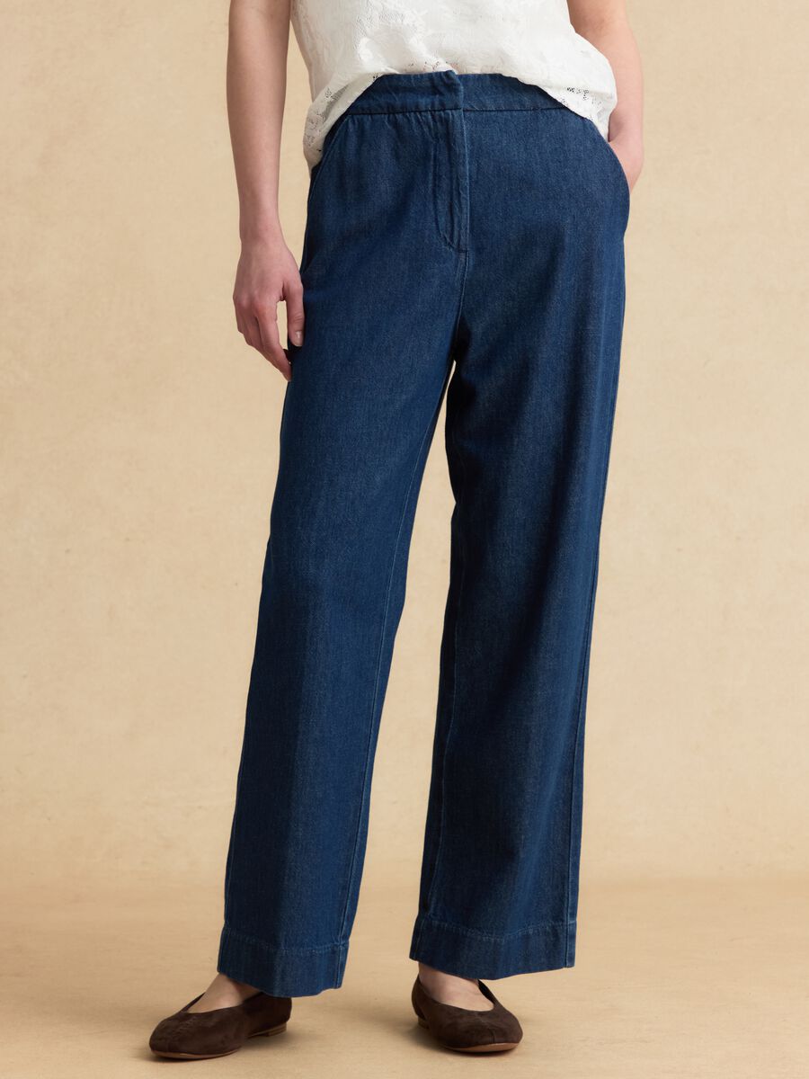 Pantaloni jogger denim blu in puro cotone relaxed fit_1