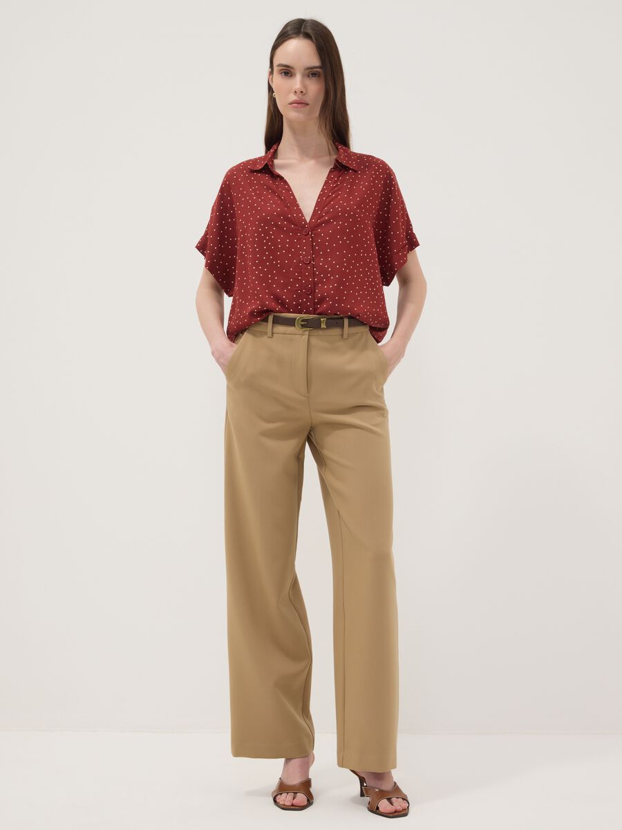 Red polka-dot pure viscose short-sleeved oversized shirt_2