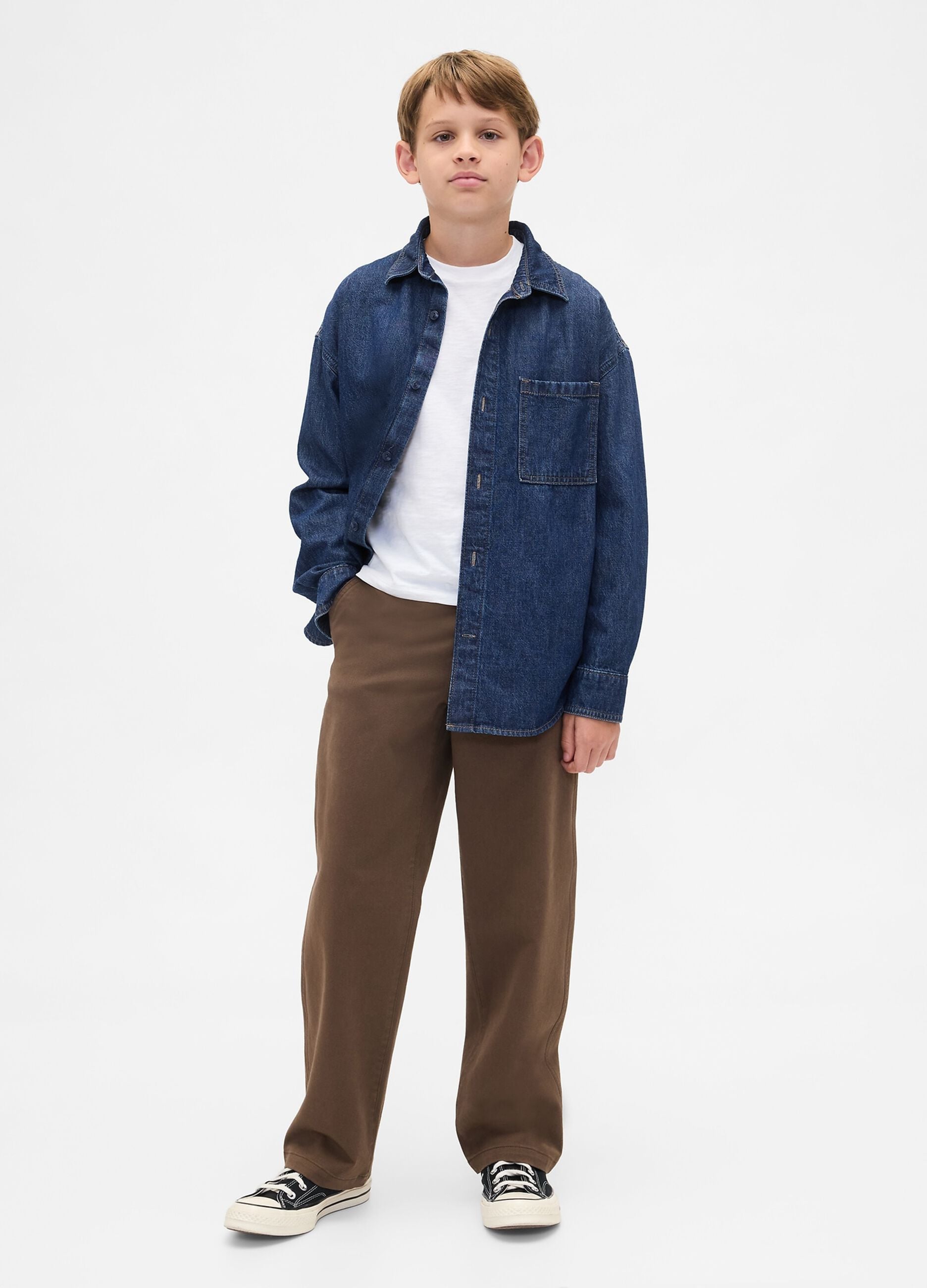 Long-sleeved denim shirt