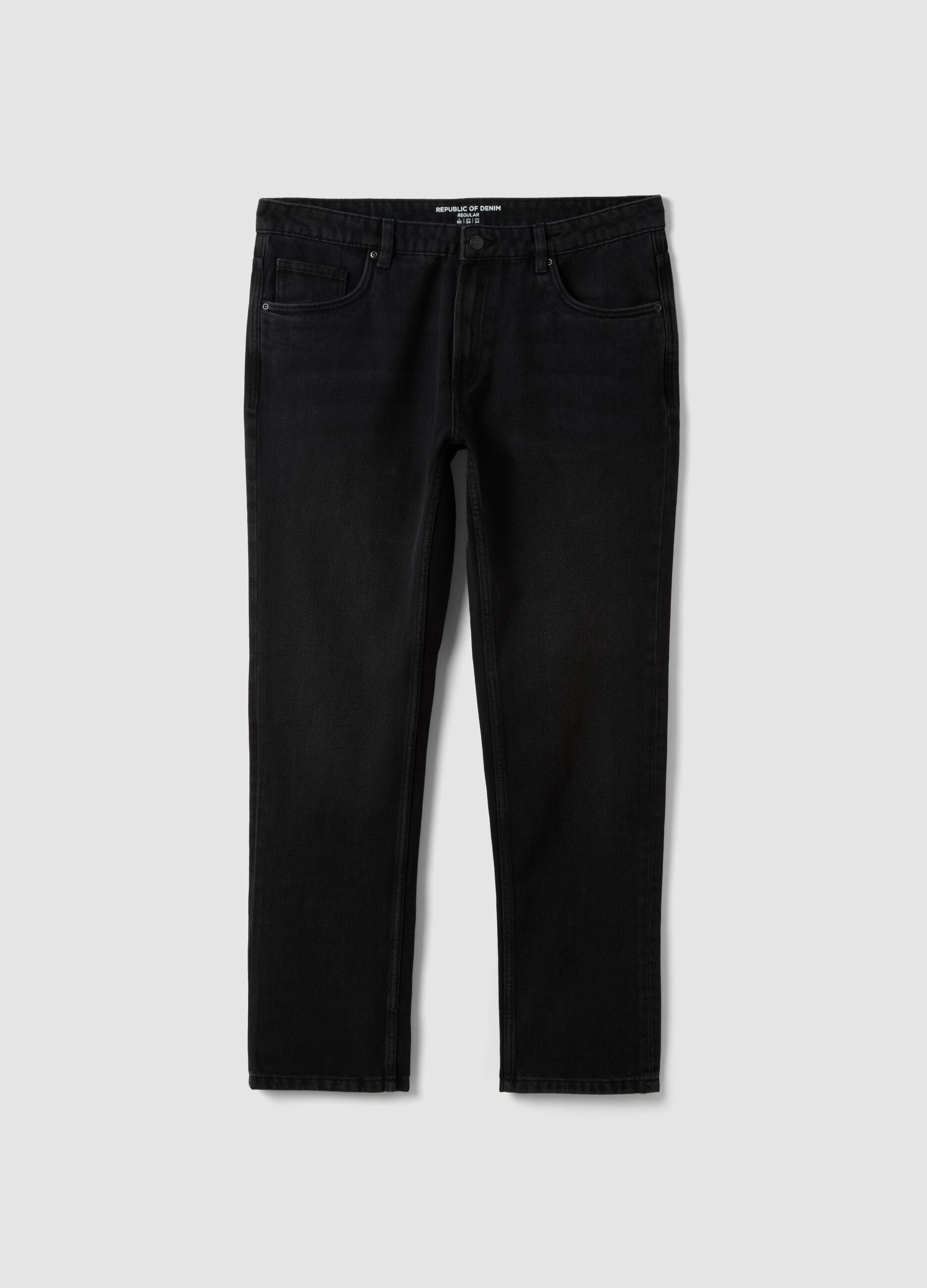 Black denim jeans in cotton-viscose blend, regular fit