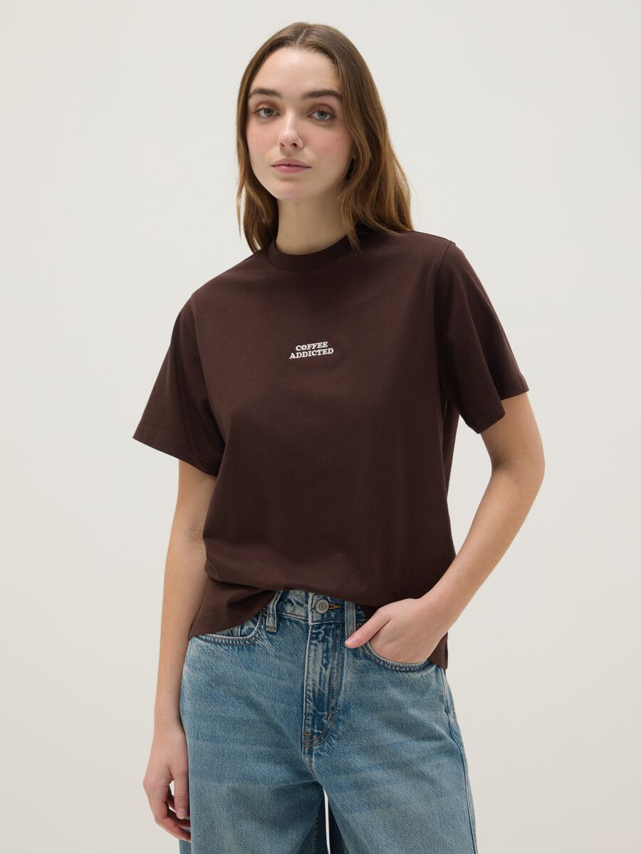 Brown pure cotton regular fit t-shirt with print_3