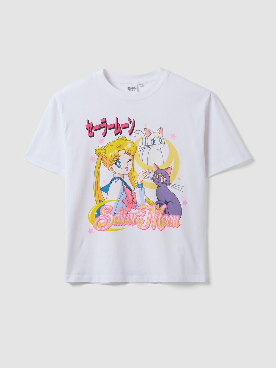 White pure cotton Sailor Moon print T-shirt, regular fit_4
