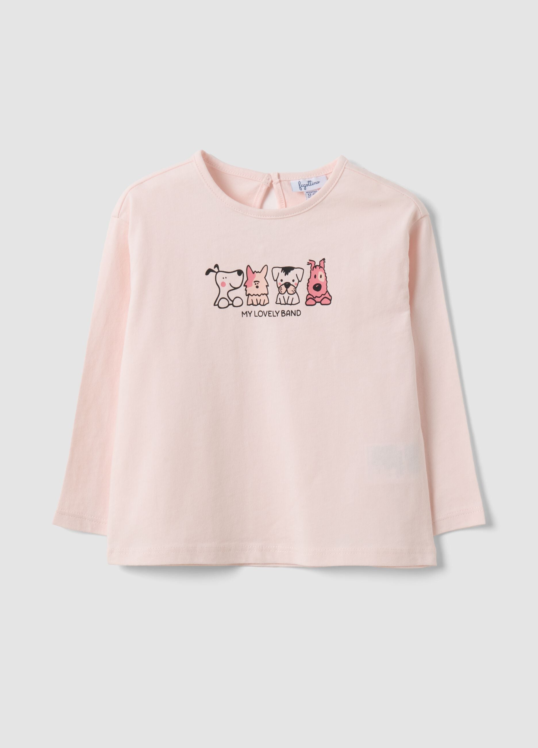 Pink organic cotton and viscose blend T-shirt with cute animals for baby girl