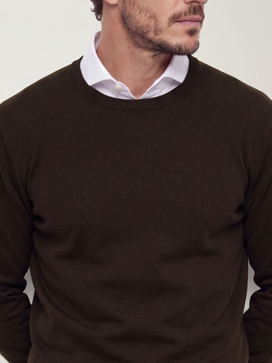 Brown crew-neck viscose-blend jumper, regular fit_2