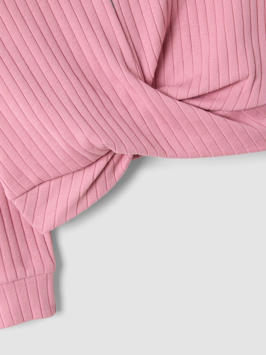 Girls&rsquo; pink cropped ribbed stretch cotton T-shirt_2