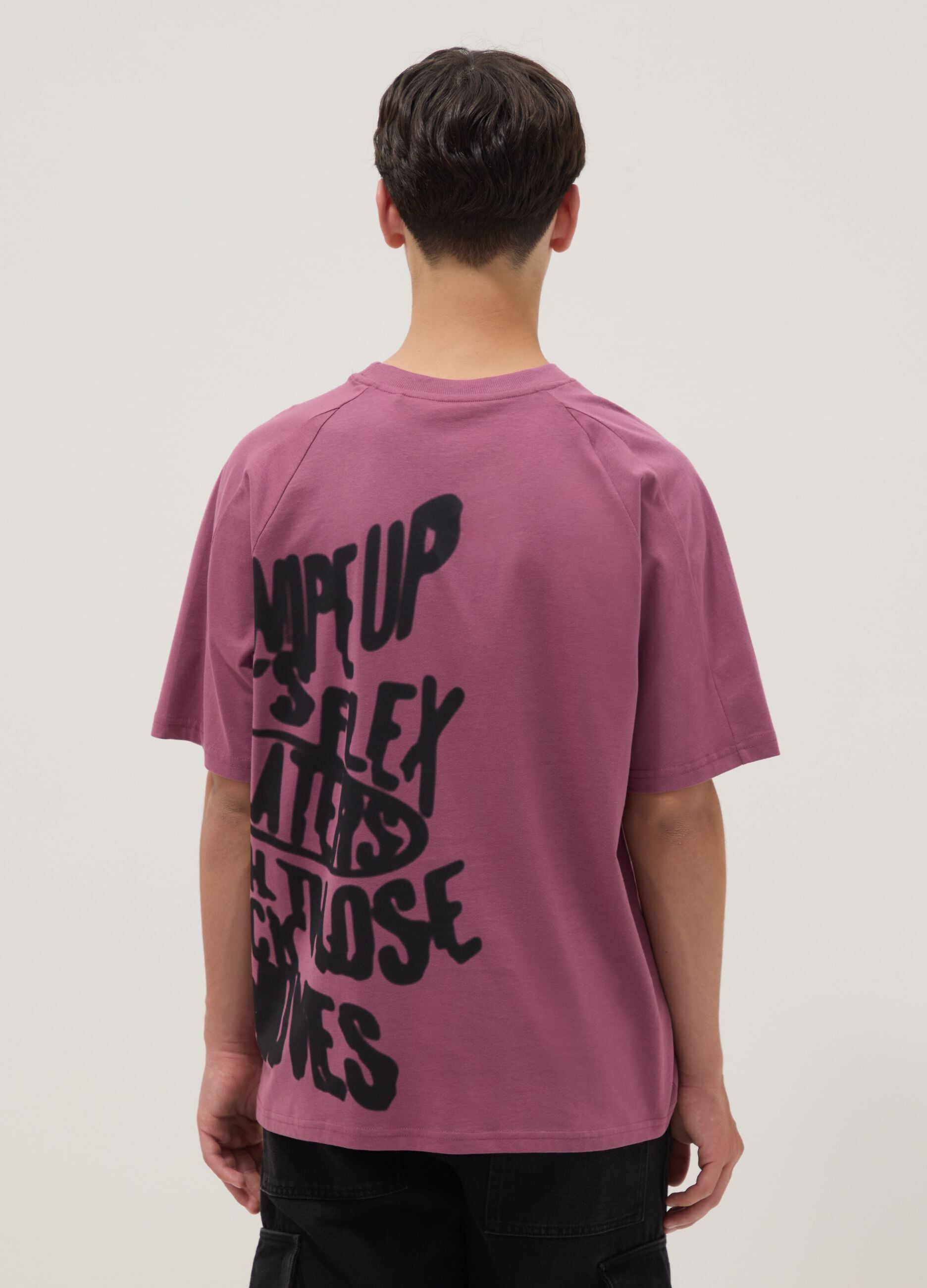 Purple pure cotton boys&rsquo; oversized T-shirt with print