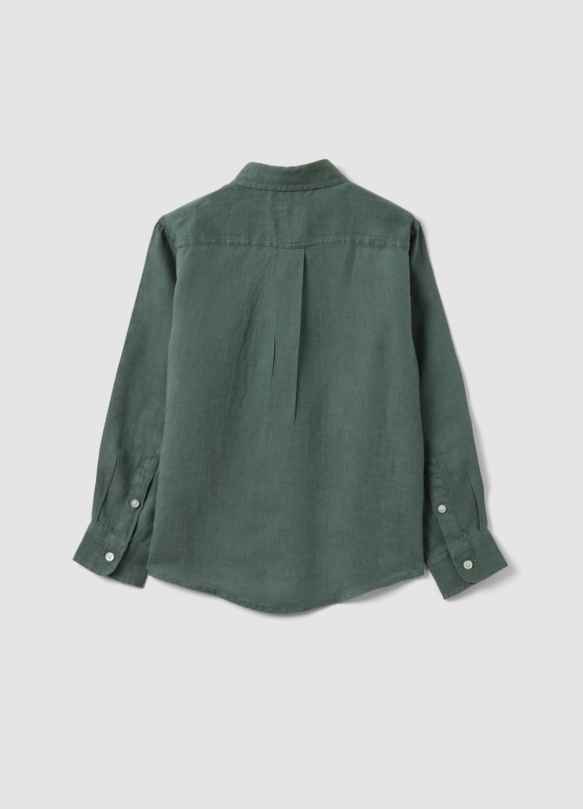 Green pure linen kids&rsquo; shirt with an oversized fit