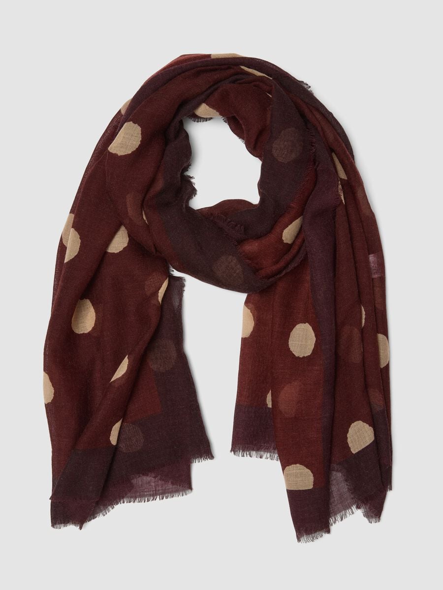 Brown polka-dot wool-blend scarf_0