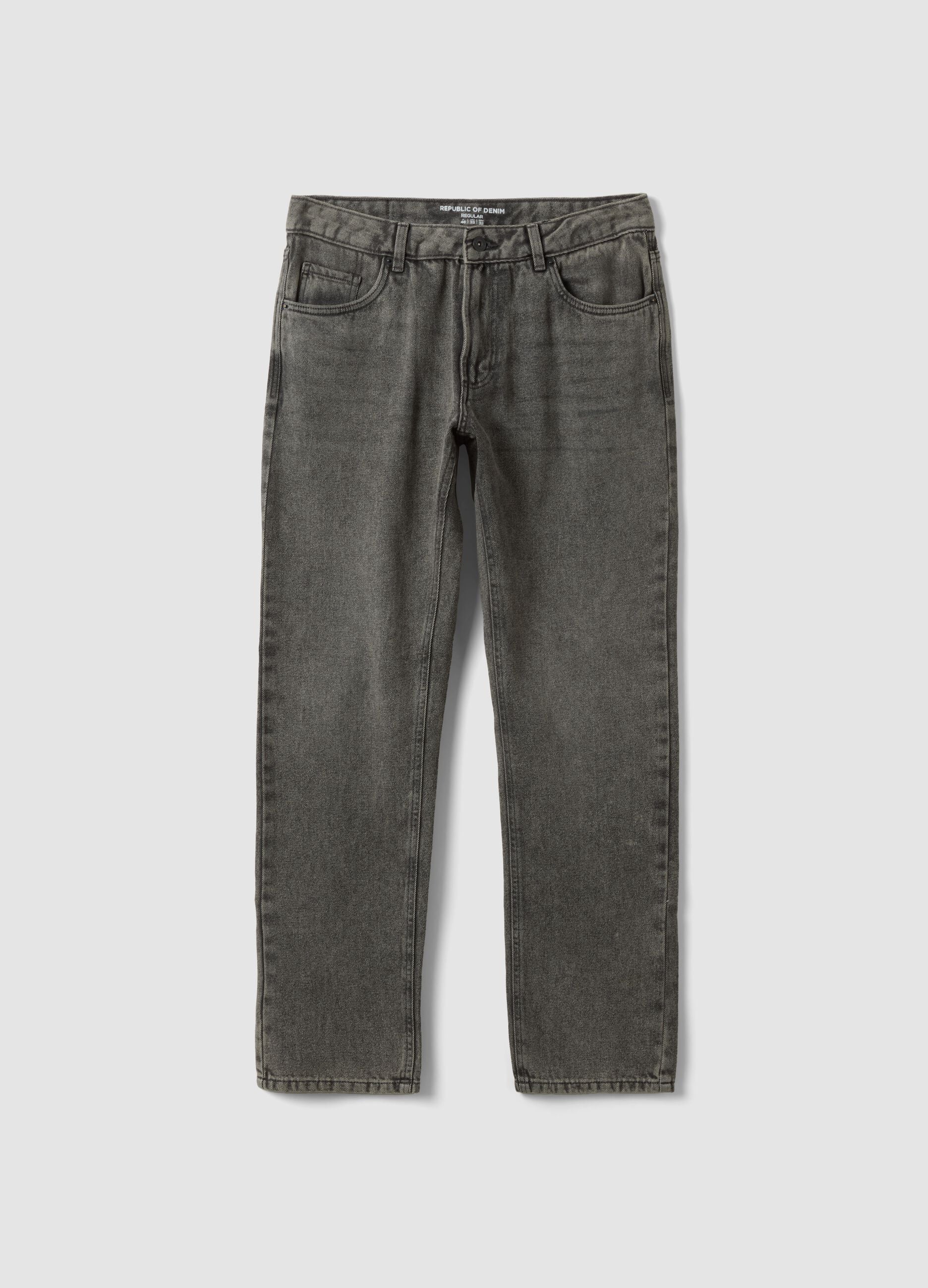 Grey regular-fit jeans in cotton, lyocell and viscose blend