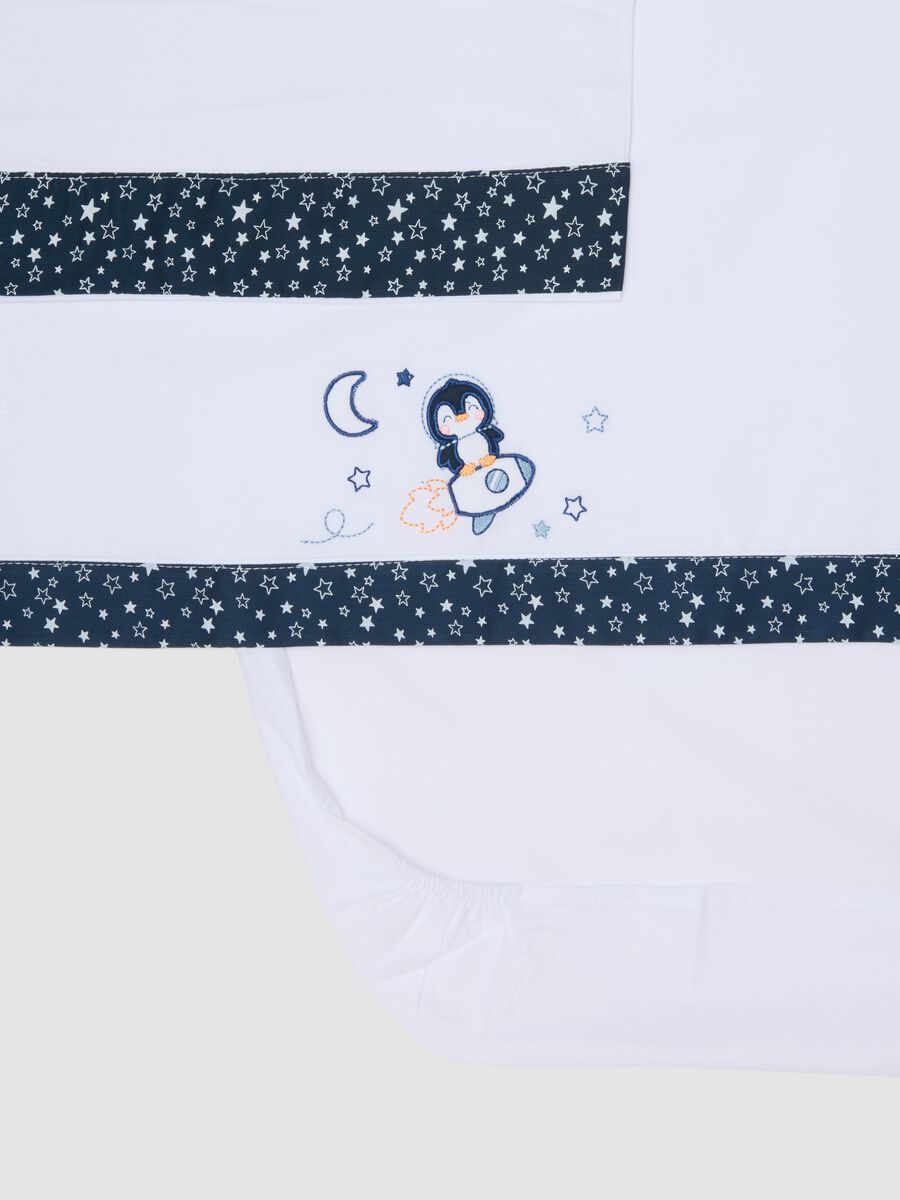 White and blue pure cotton baby sheet with penguin print_1