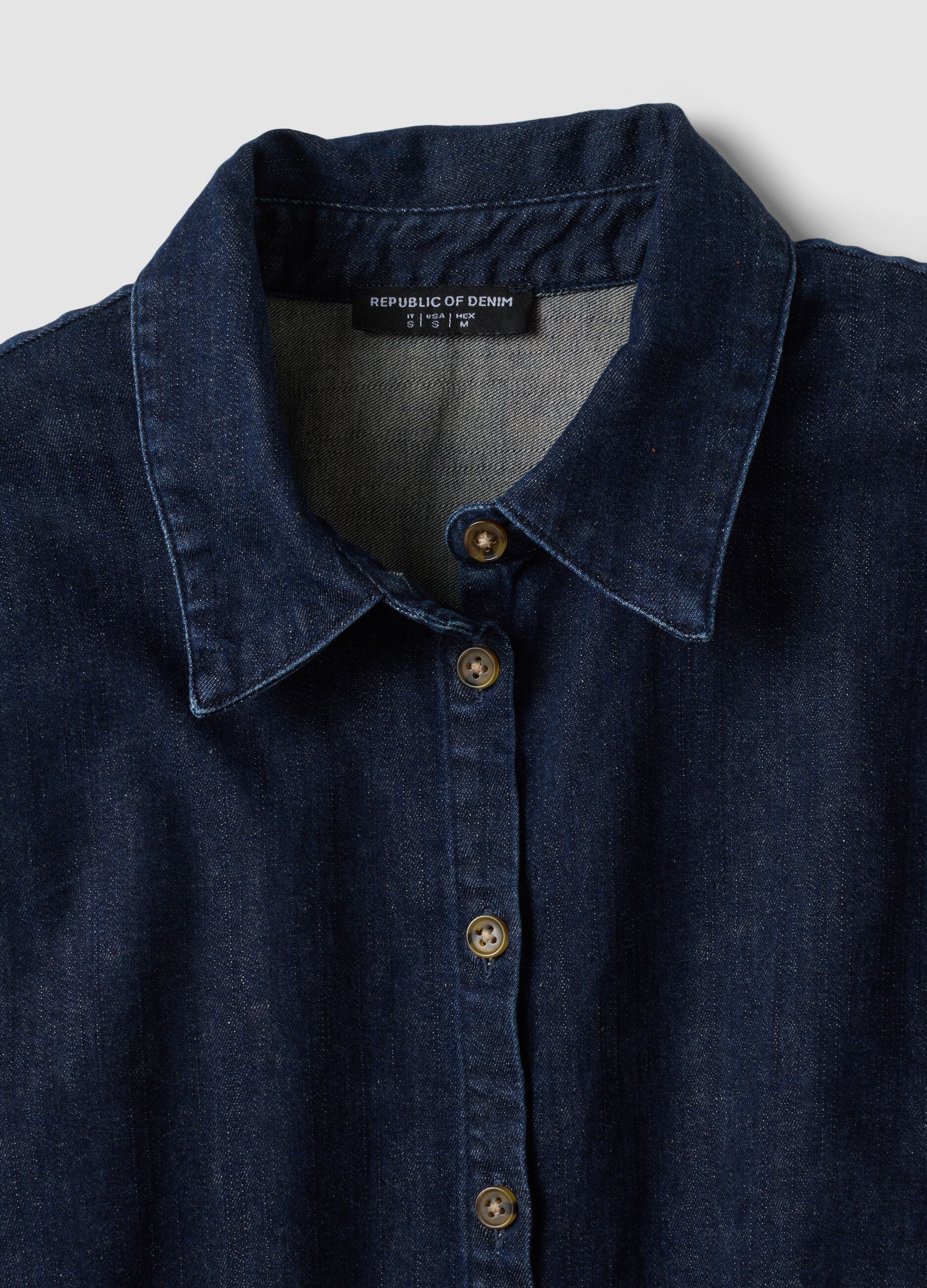 Dark blue slim-fit stretch cotton denim shirt