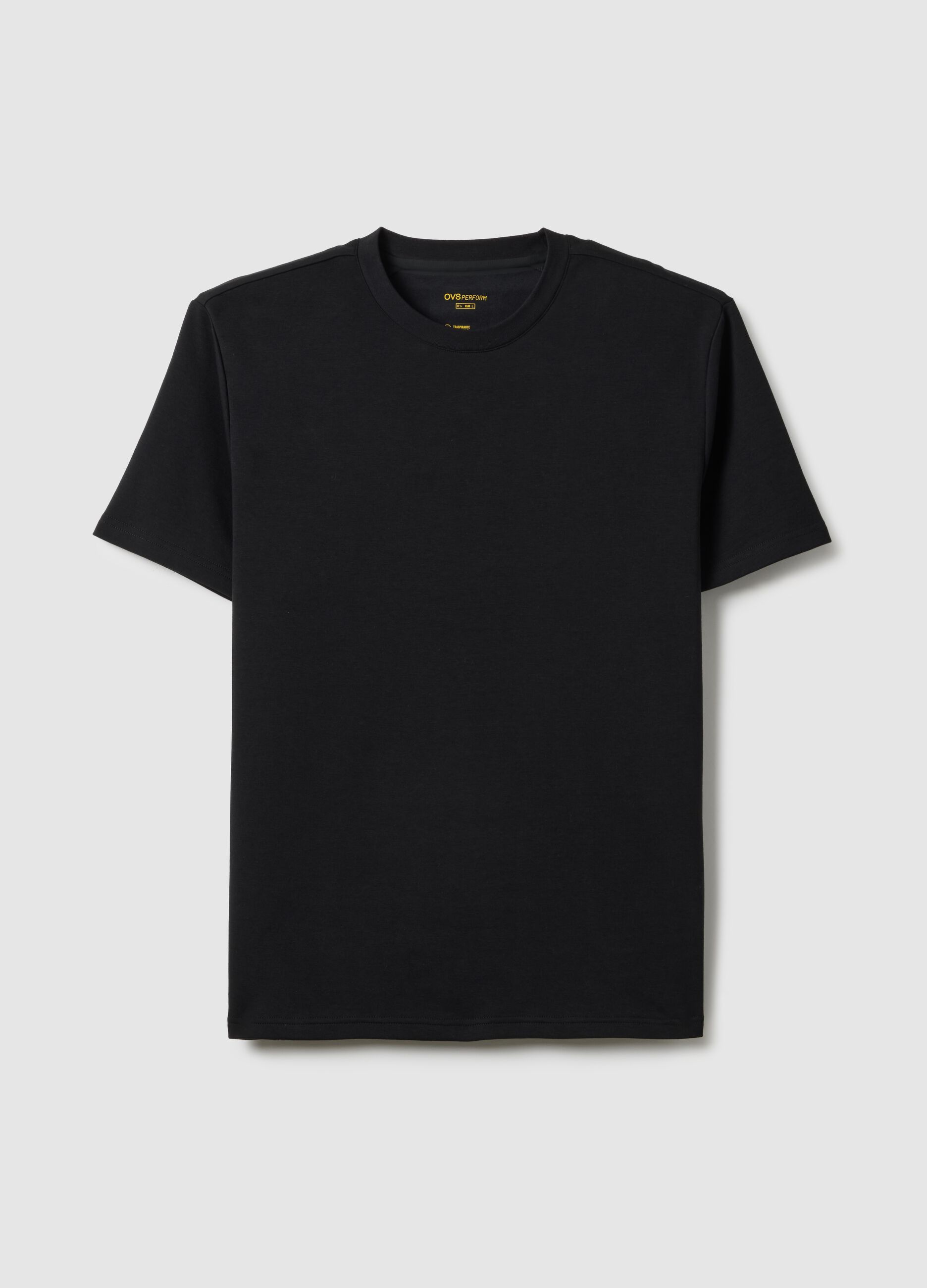 Regular fit black cotton blend crew neck T-shirt