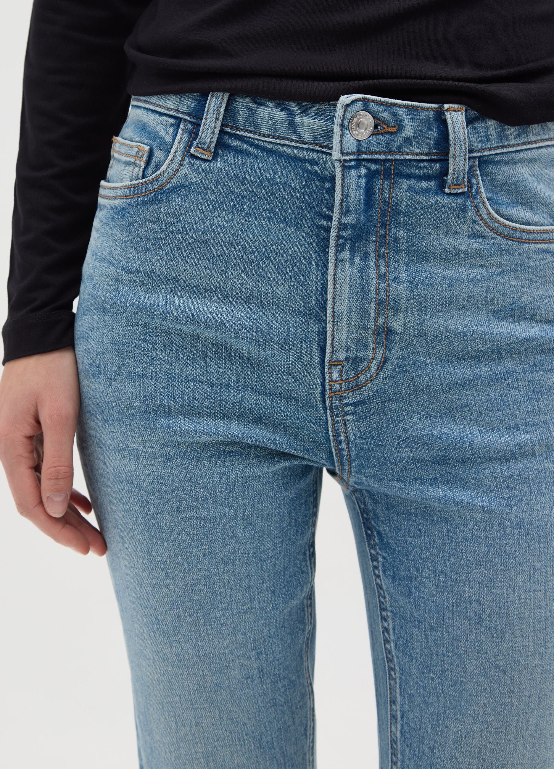High-waisted blue skinny jeans in stretch cotton
