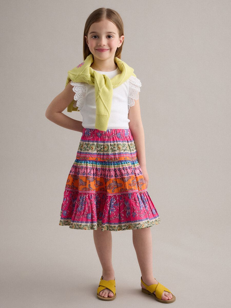 Multicolour pure cotton skirt with ruffle hem_0