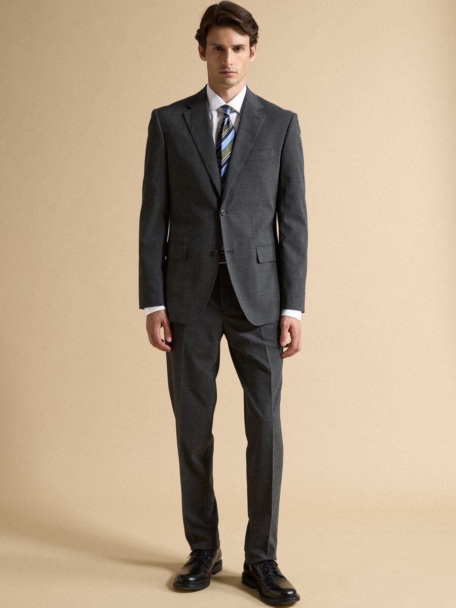 Blazer grigio in viscosa elasticizzata con rever classico slim fit_1