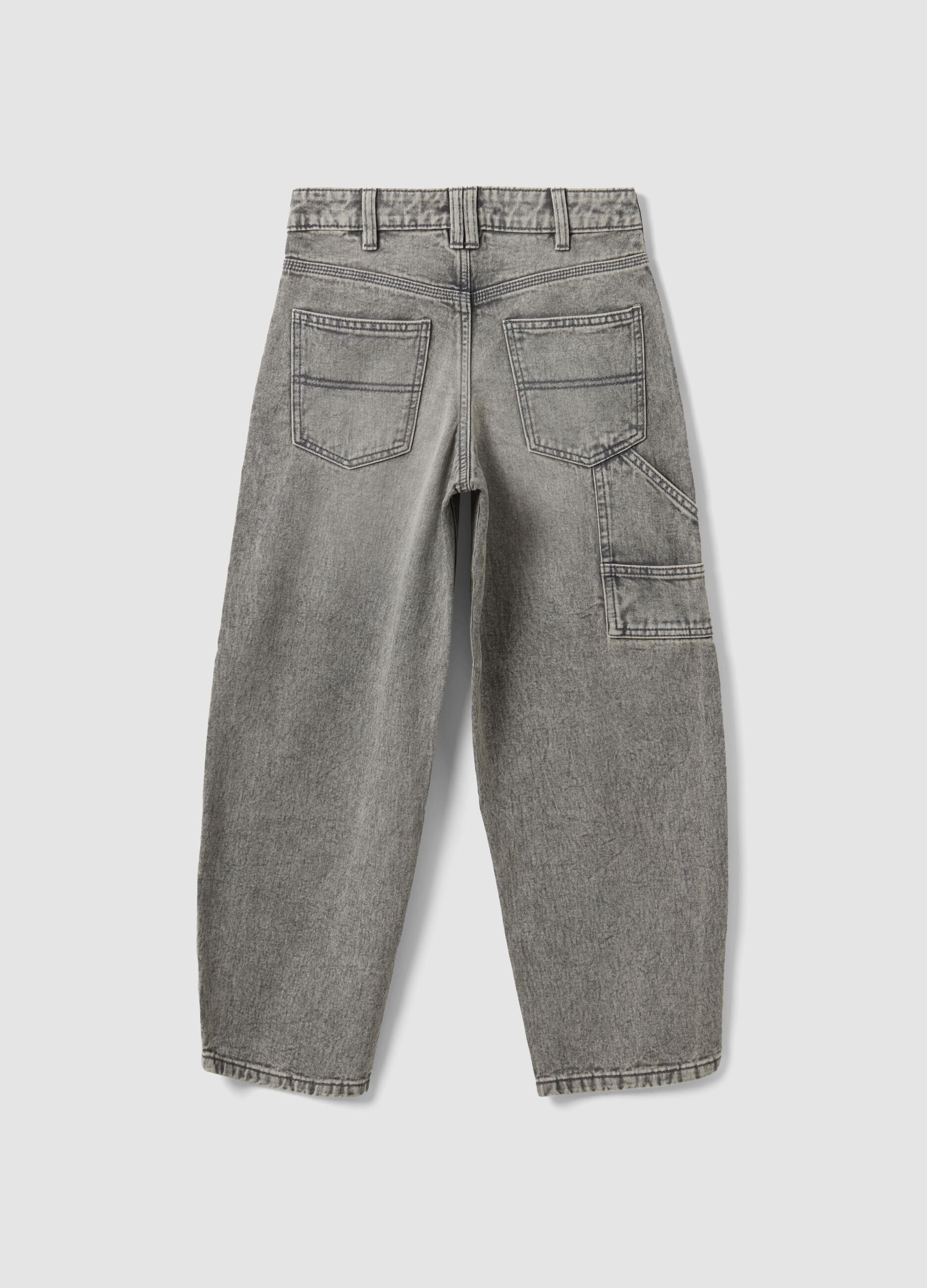 Grey pure cotton denim jeans, balloon fit
