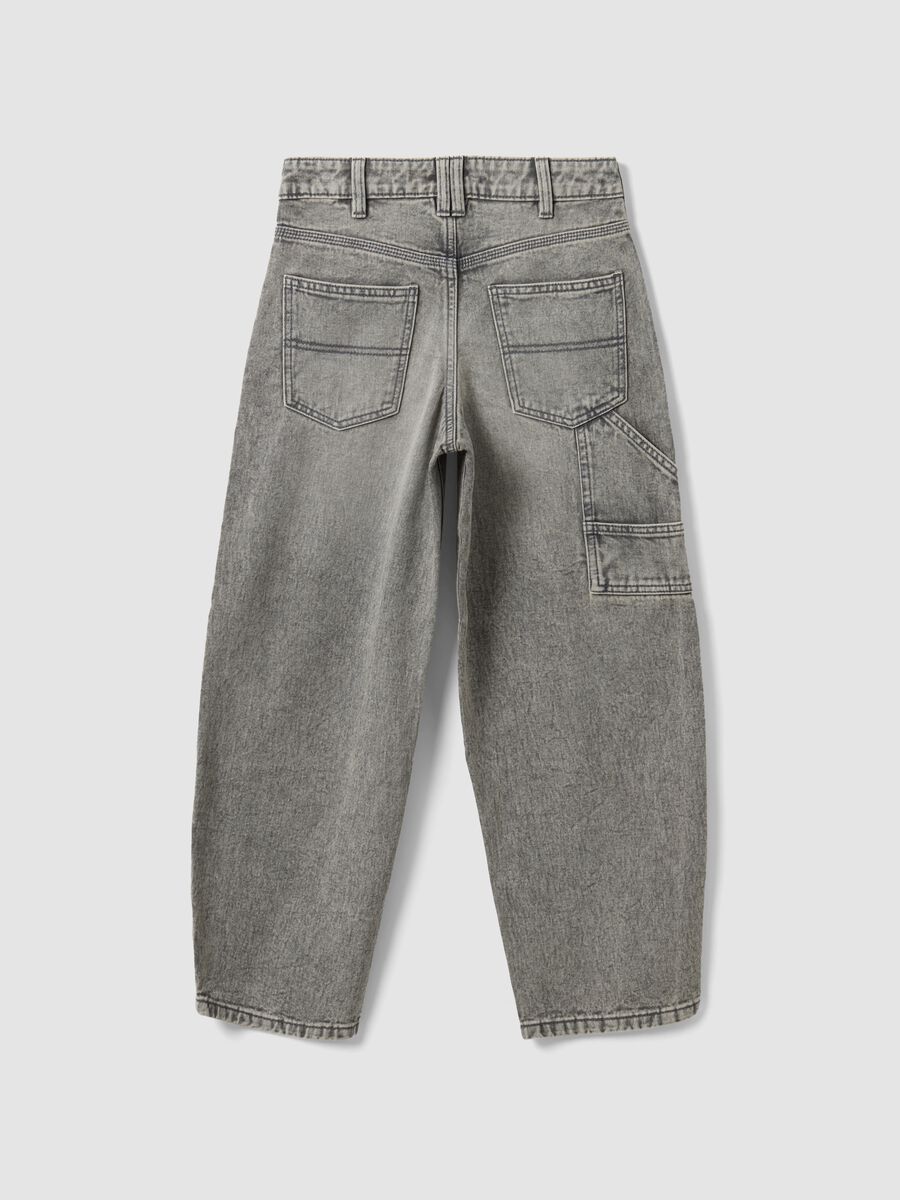 Grey pure cotton denim jeans, balloon fit_2