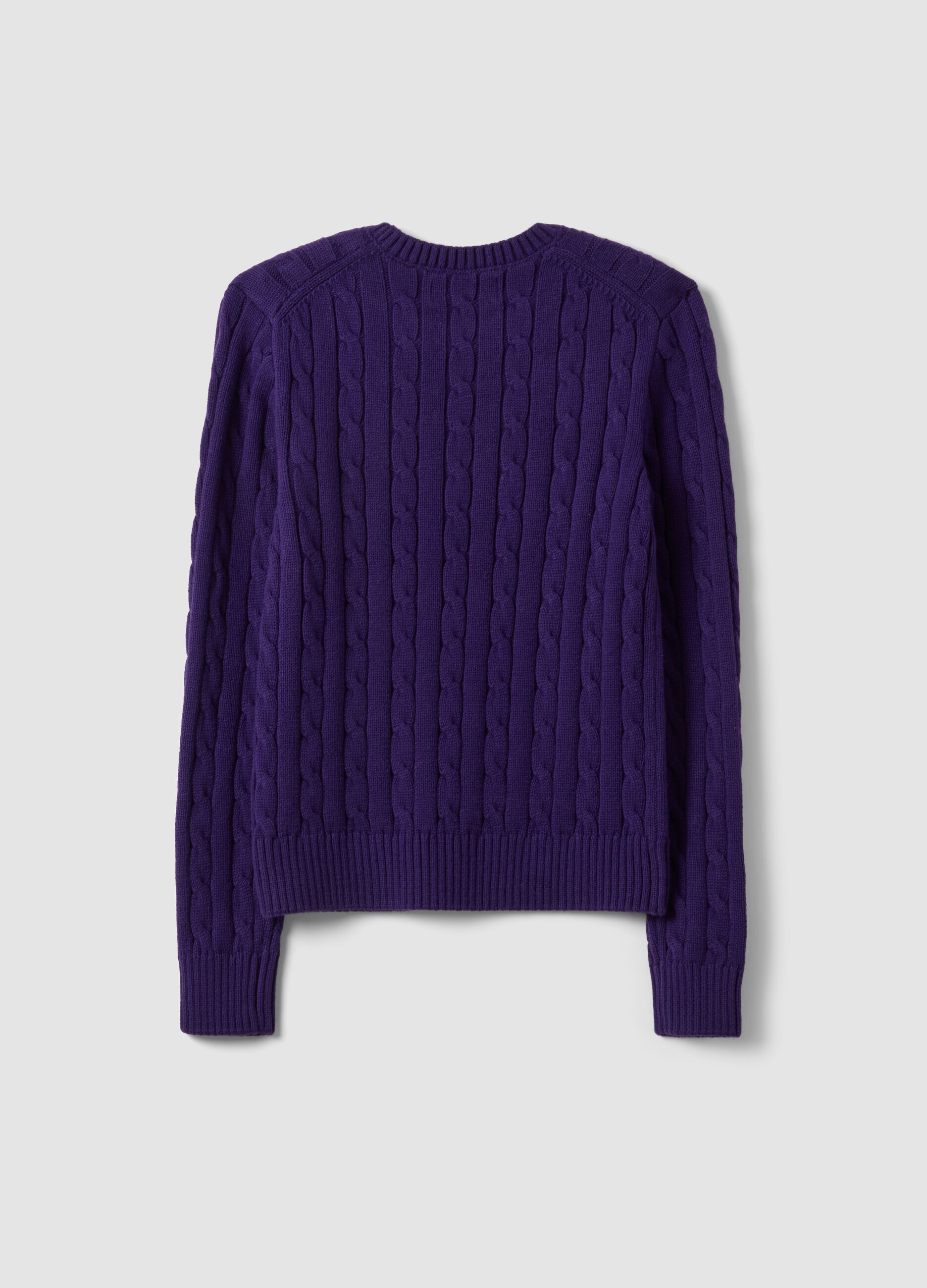 Purple pure cotton cable-knit crew-neck jumper