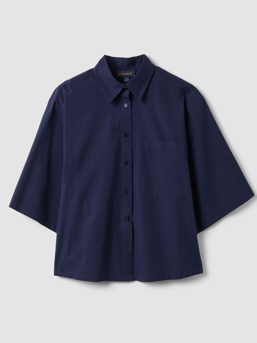 Camicia blu in puro cotone con taschino over fit_4