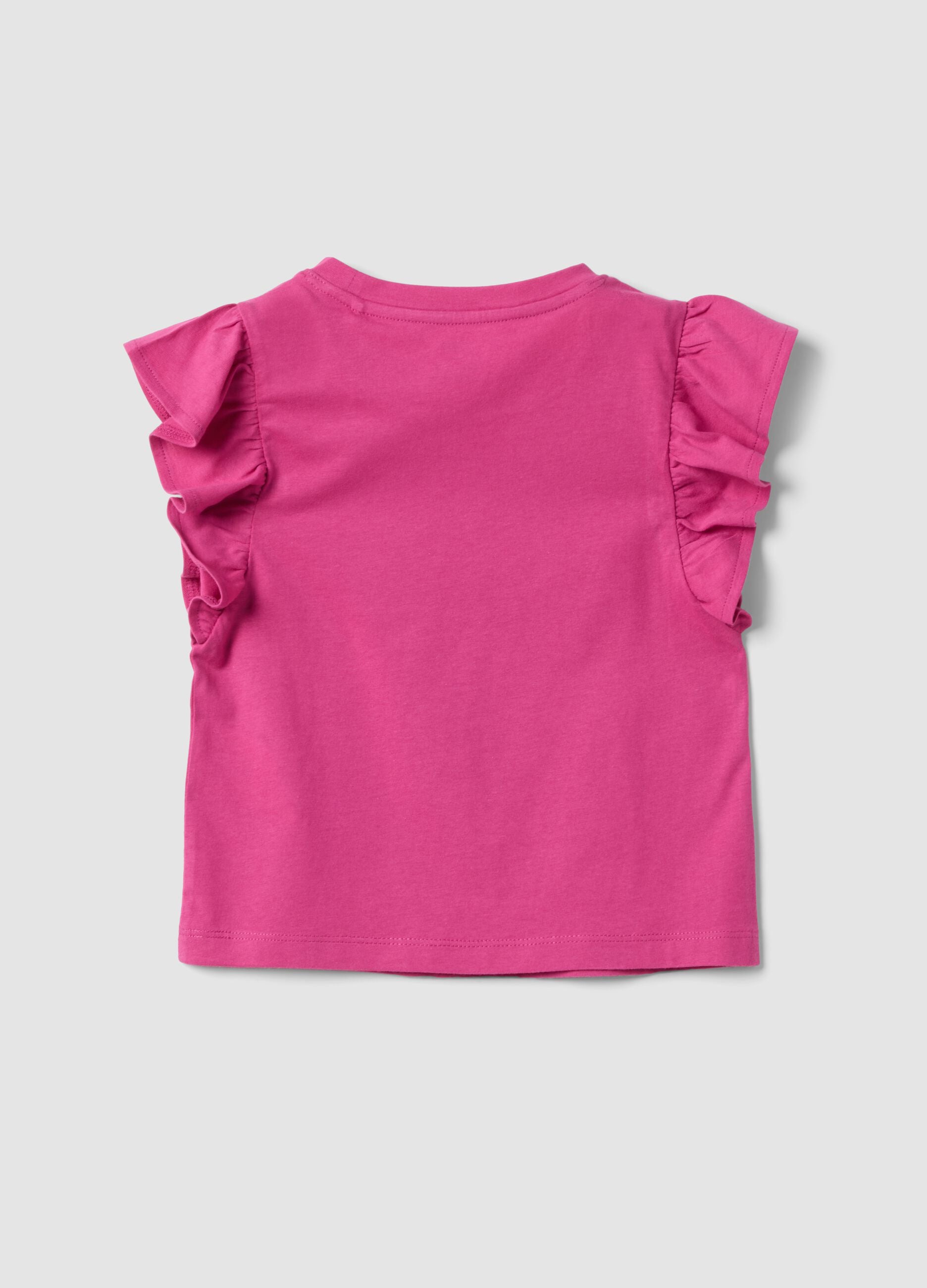 Tank top rosa in cotone organico con volant