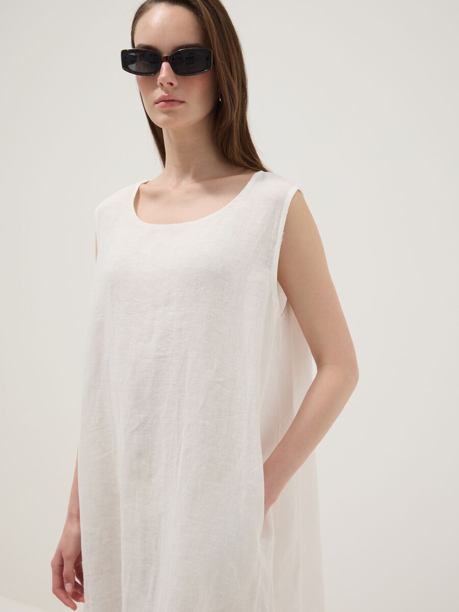Long white pure linen dress, regular fit_3