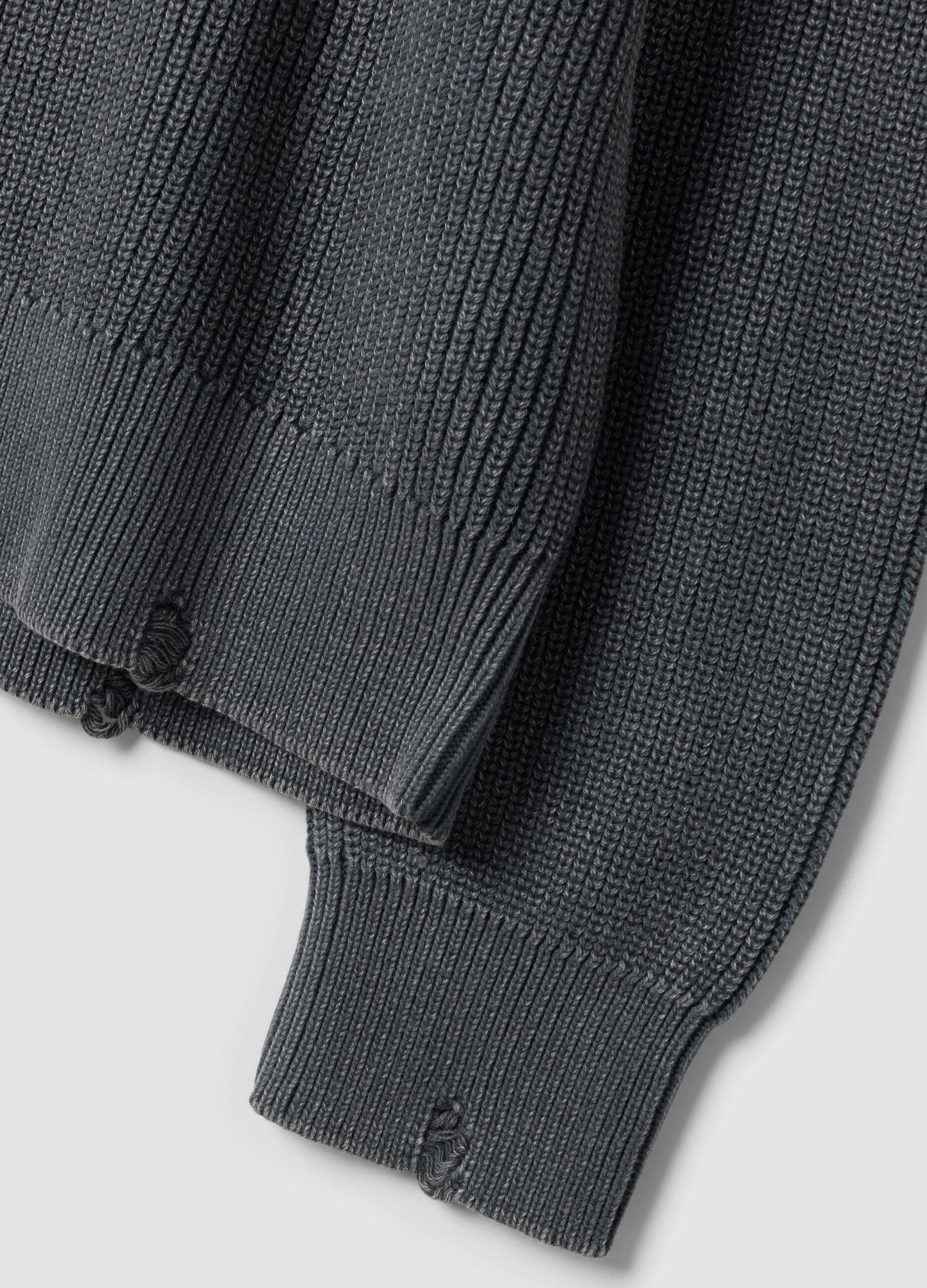 Dark grey ribbed pure cotton crew-neck jumper, regular fit