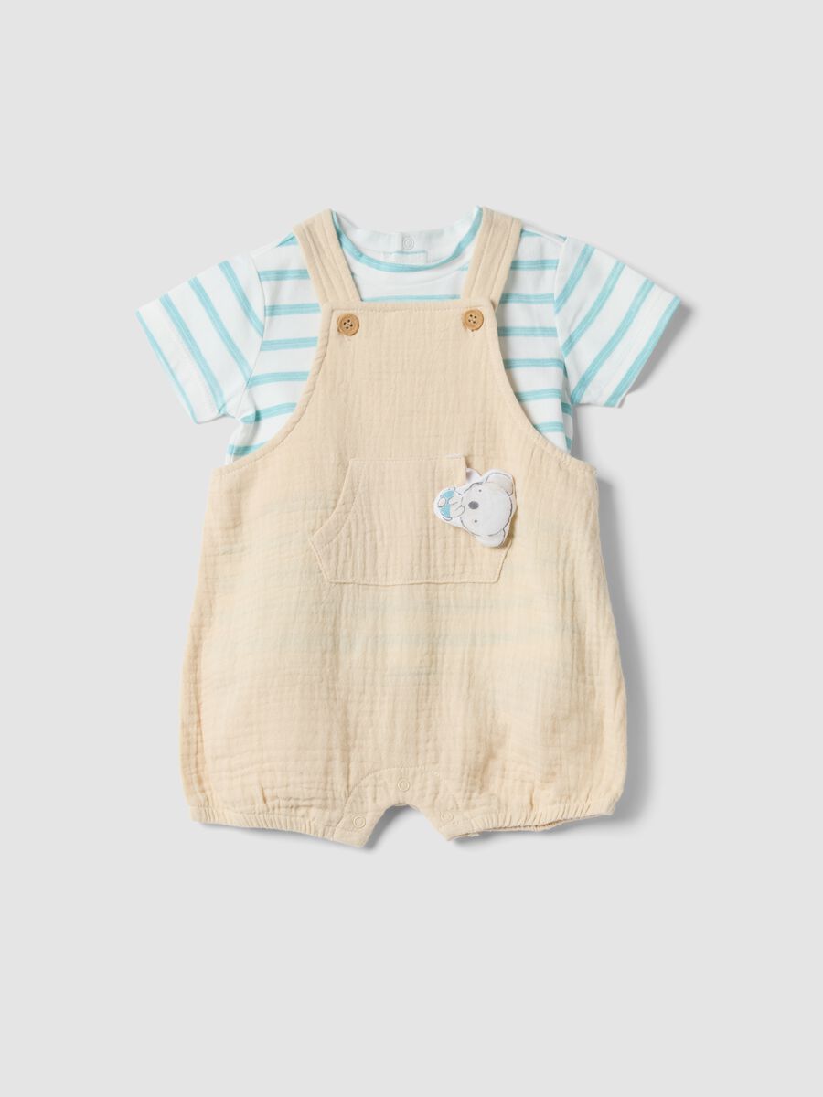 Set t-shirt overall in puro cotone multicolor da neonato relaxed fit_0