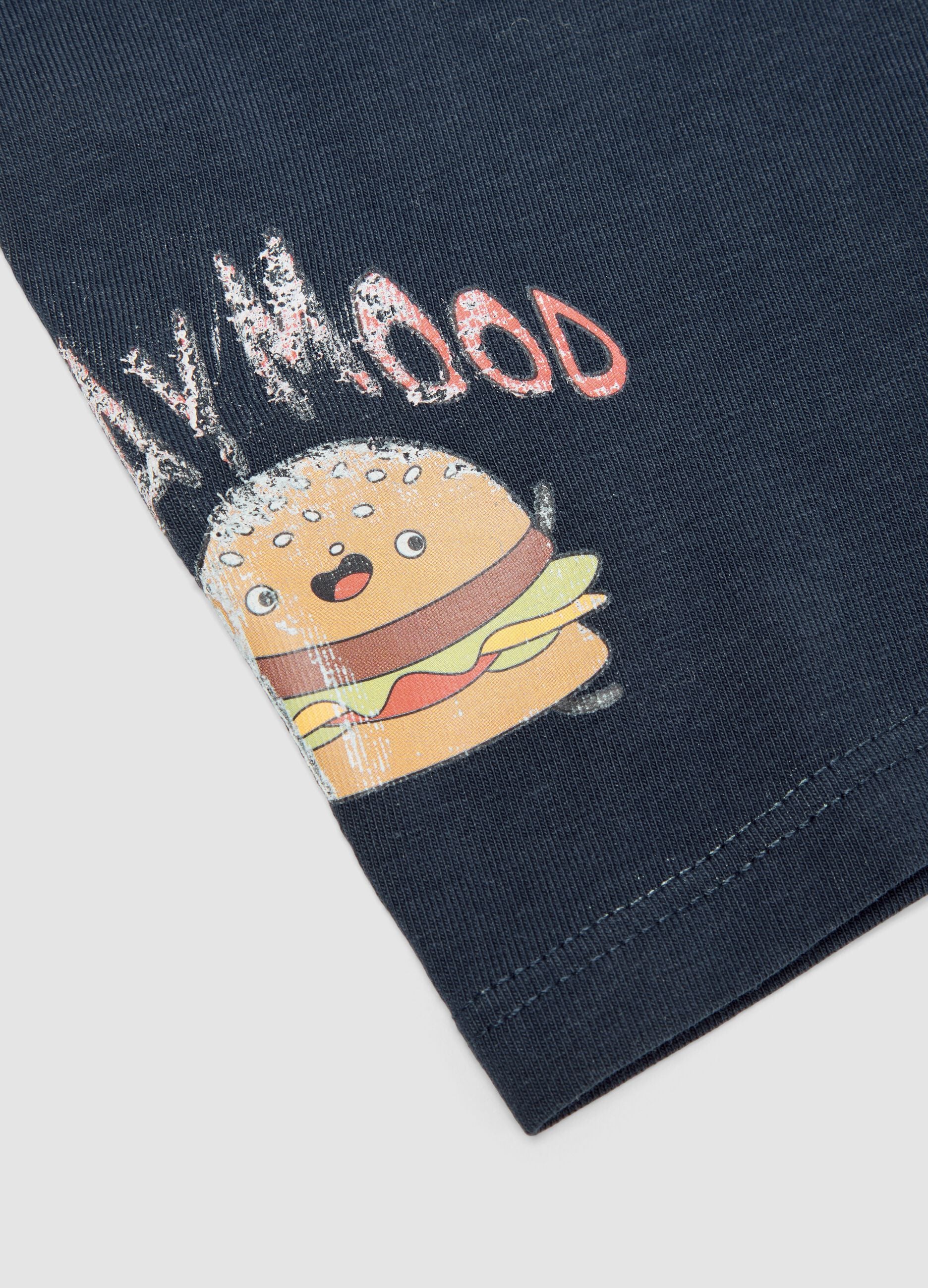 Blue midi boys&rsquo; boxer shorts in stretch organic cotton with hamburger print