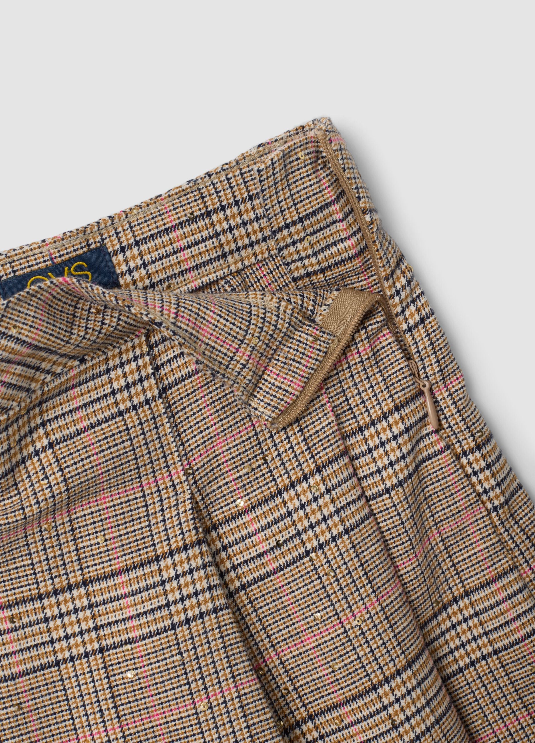 Girls&rsquo; brown checked stretch viscose skort