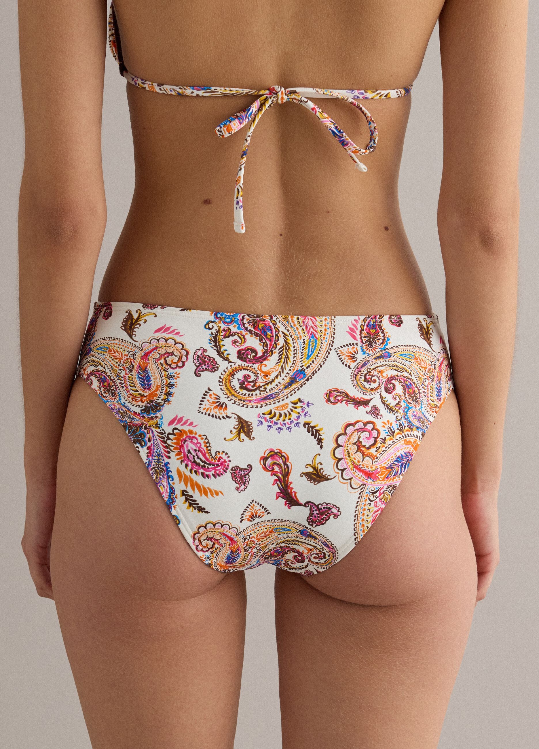 Multicolour stretchy paisley bikini bottoms