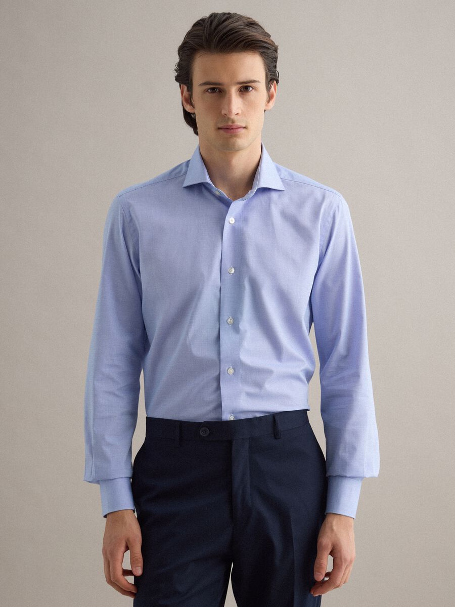 Camicia in puro cotone azzurra slim fit_0