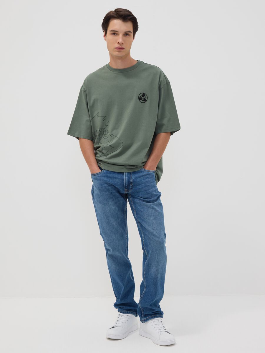 Green pure cotton T-shirt with Naruto print_1