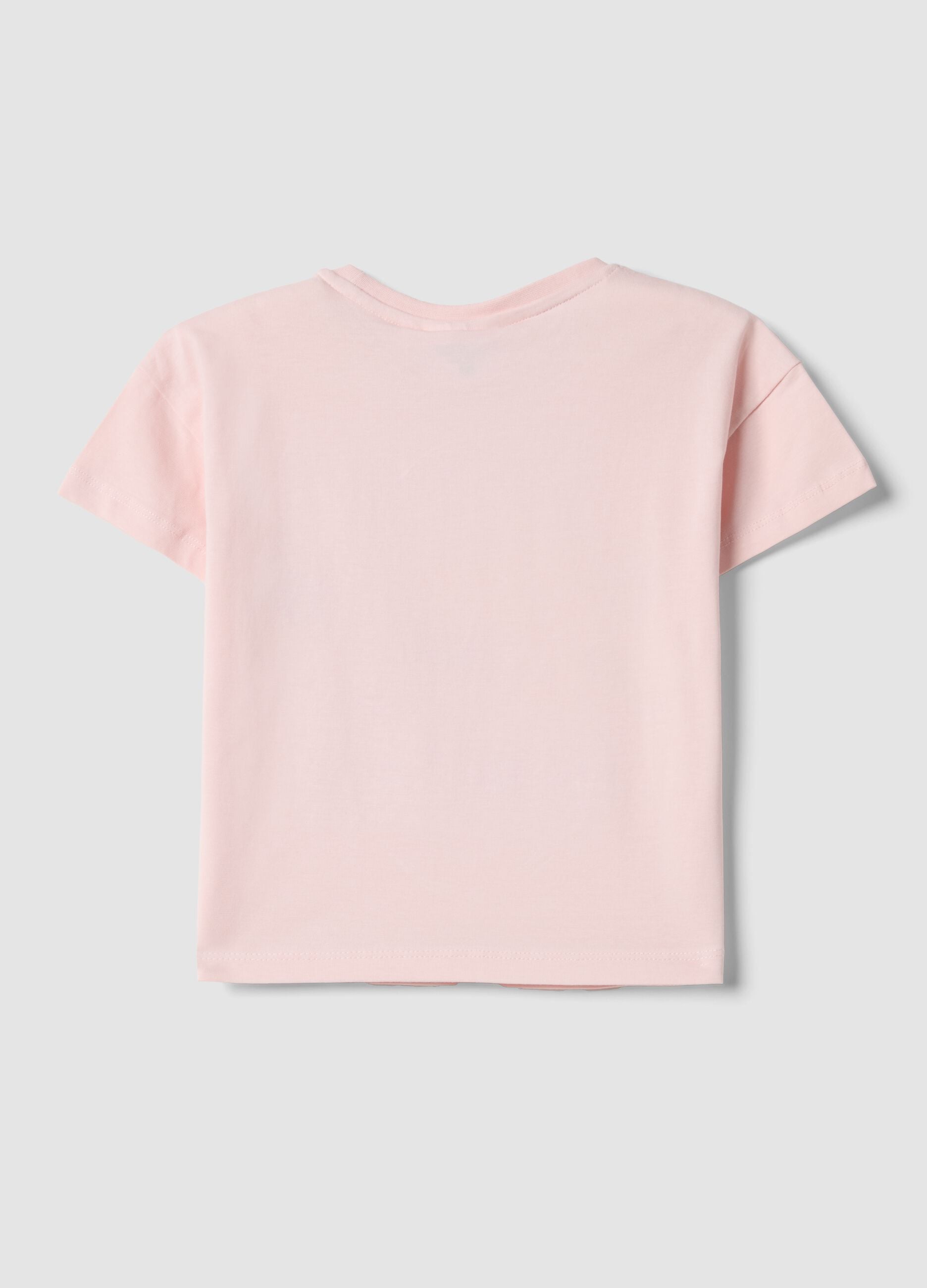 Girl's pink regular fit cotton stretch T-shirt with print