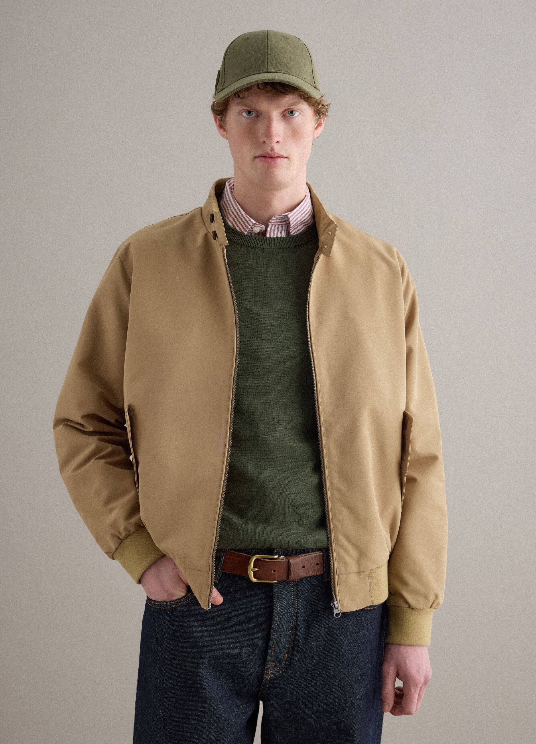 Beige regular fit jacket with zip