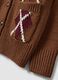 Brown wool-blend argyle crew-neck cardigan in an oversized fit_1