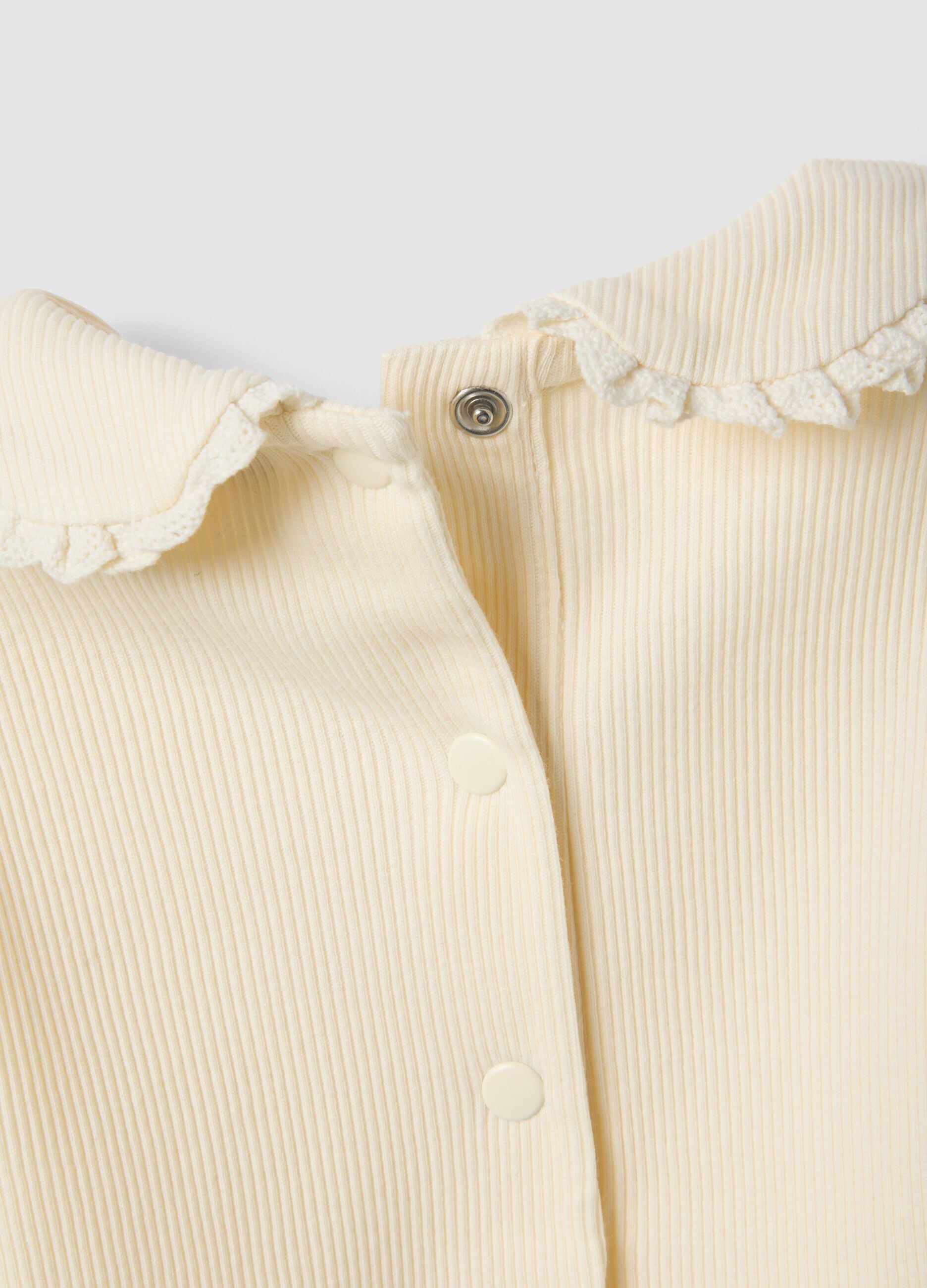 Baby's pure cotton beige striped bodysuit with ruched collar