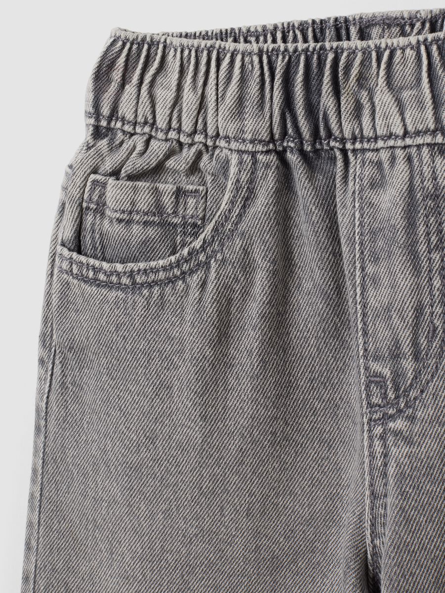 Girls' Grey Wide-Leg Pure Cotton Jeans with Elasticated Waist_2
