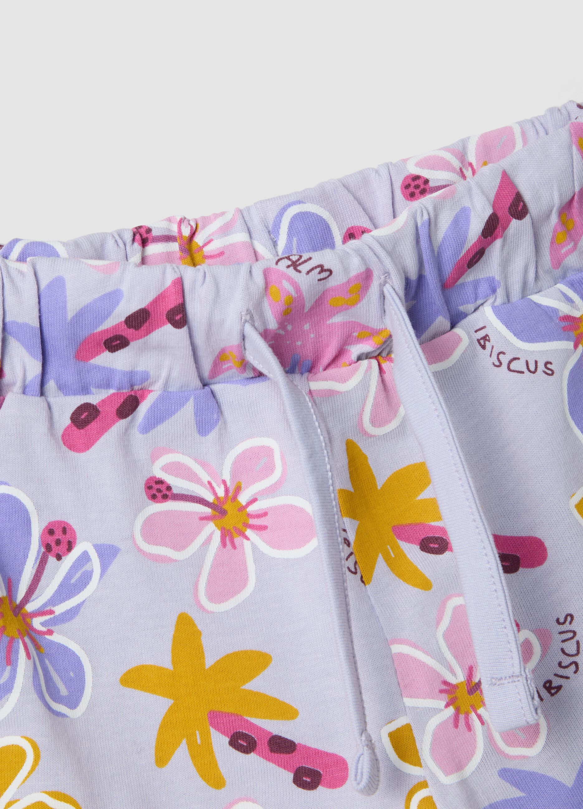 Purple organic cotton floral shorts for baby girl