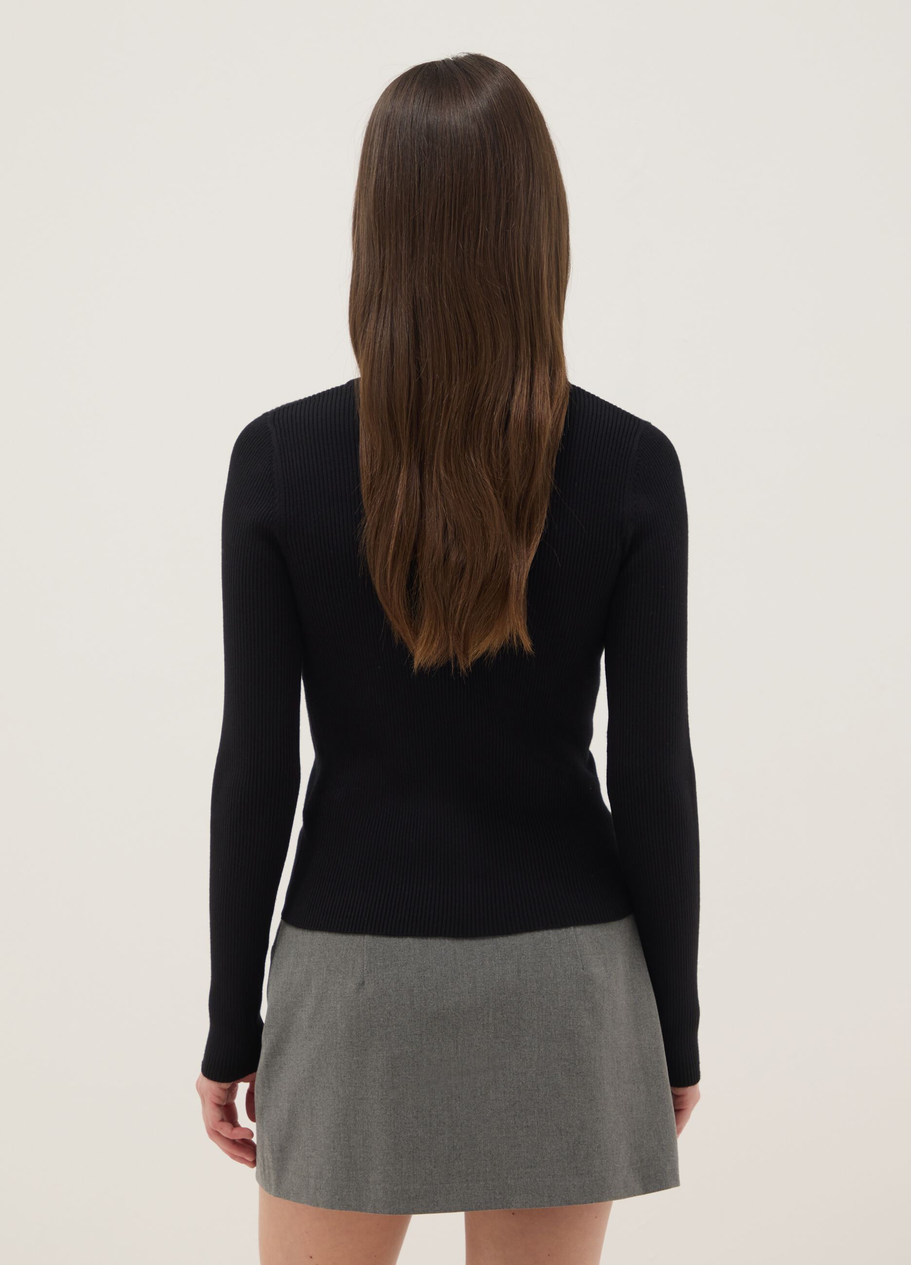 Black viscose blend cardigan with fitted silhouette