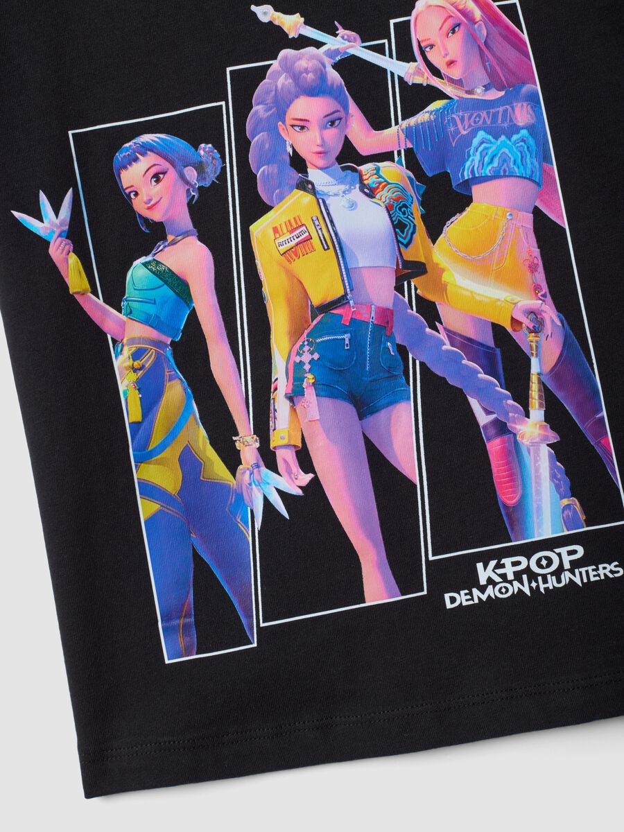 Black pure cotton T-shirt with K-Pop Demon Hunters print for girls_2