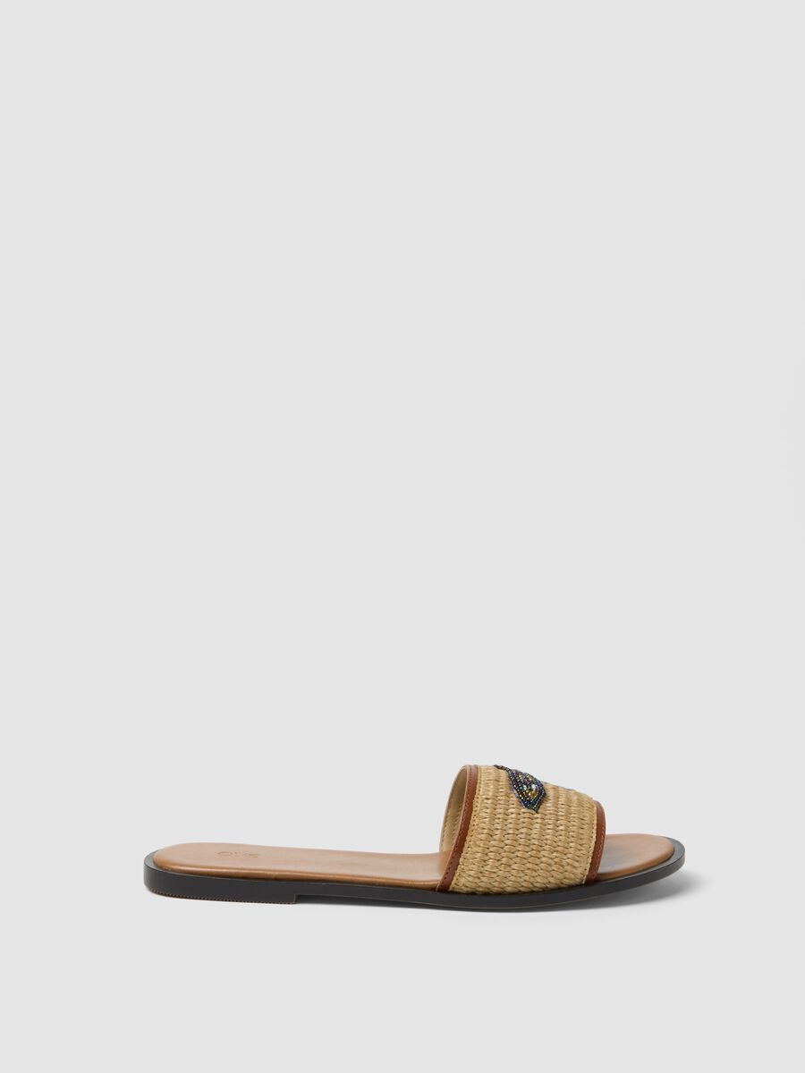 Beige flat sandals with braided embroidered strap_0