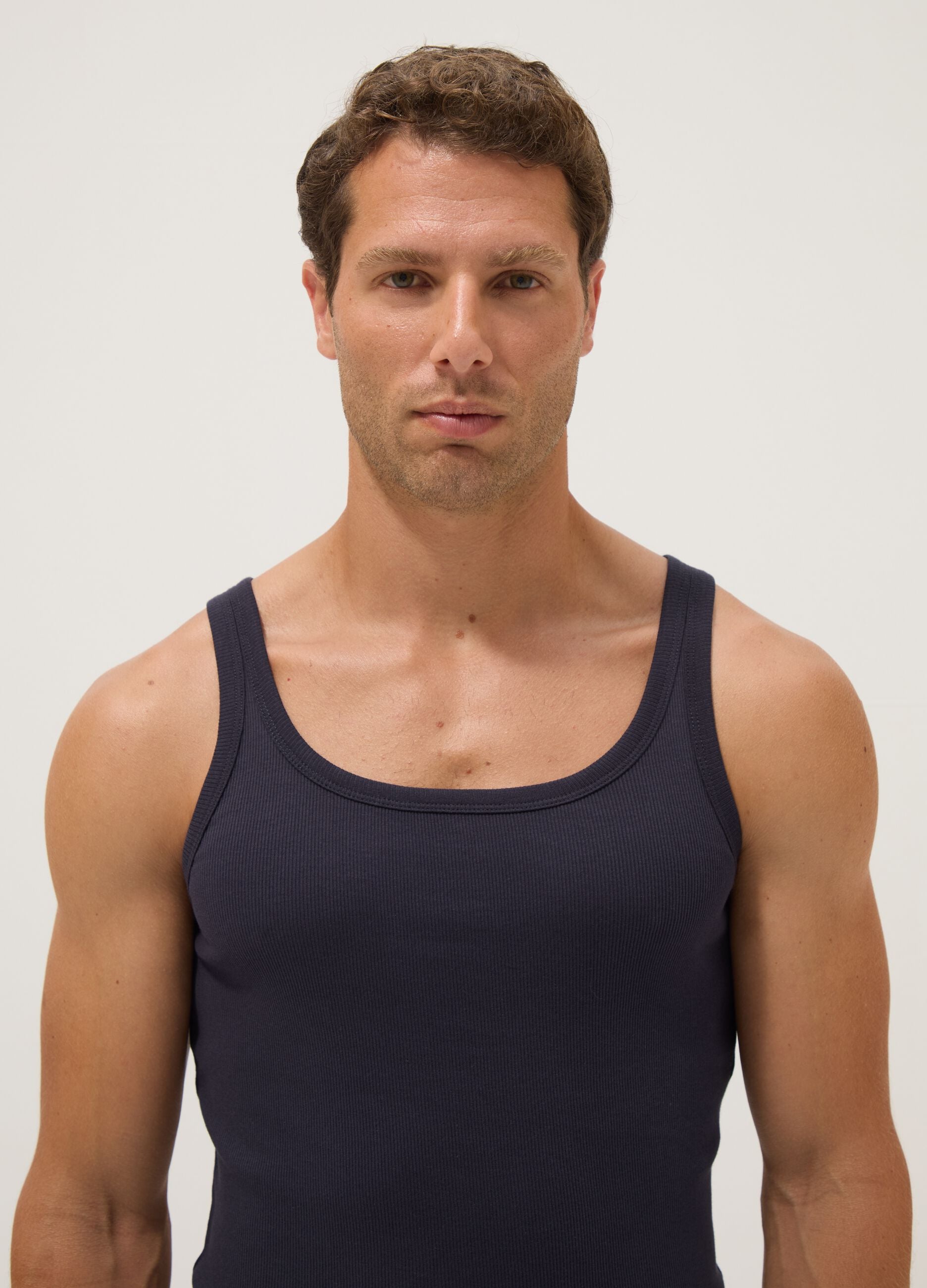Blue pure cotton tank top regular fit