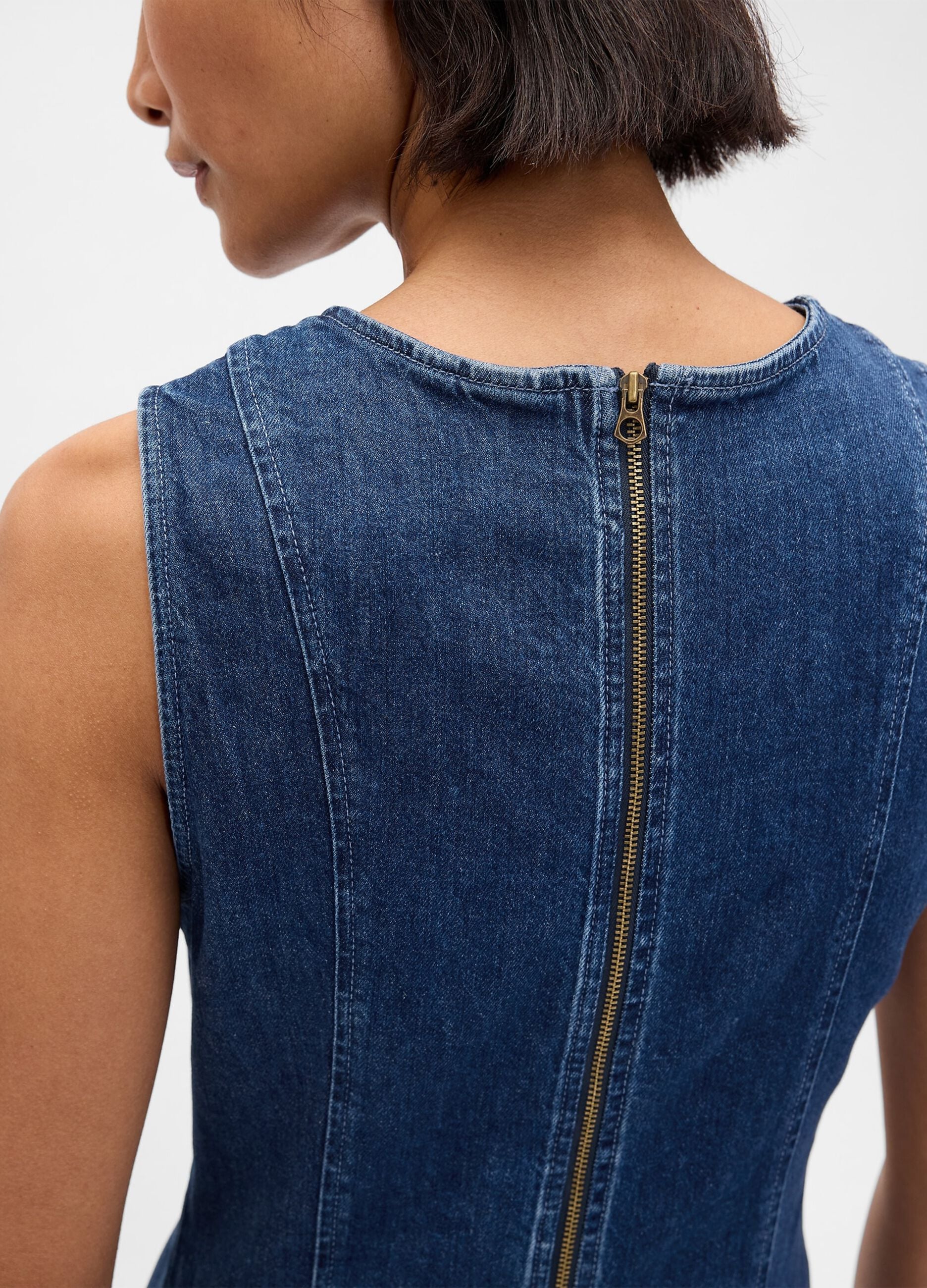 Stretch denim dress with back zip