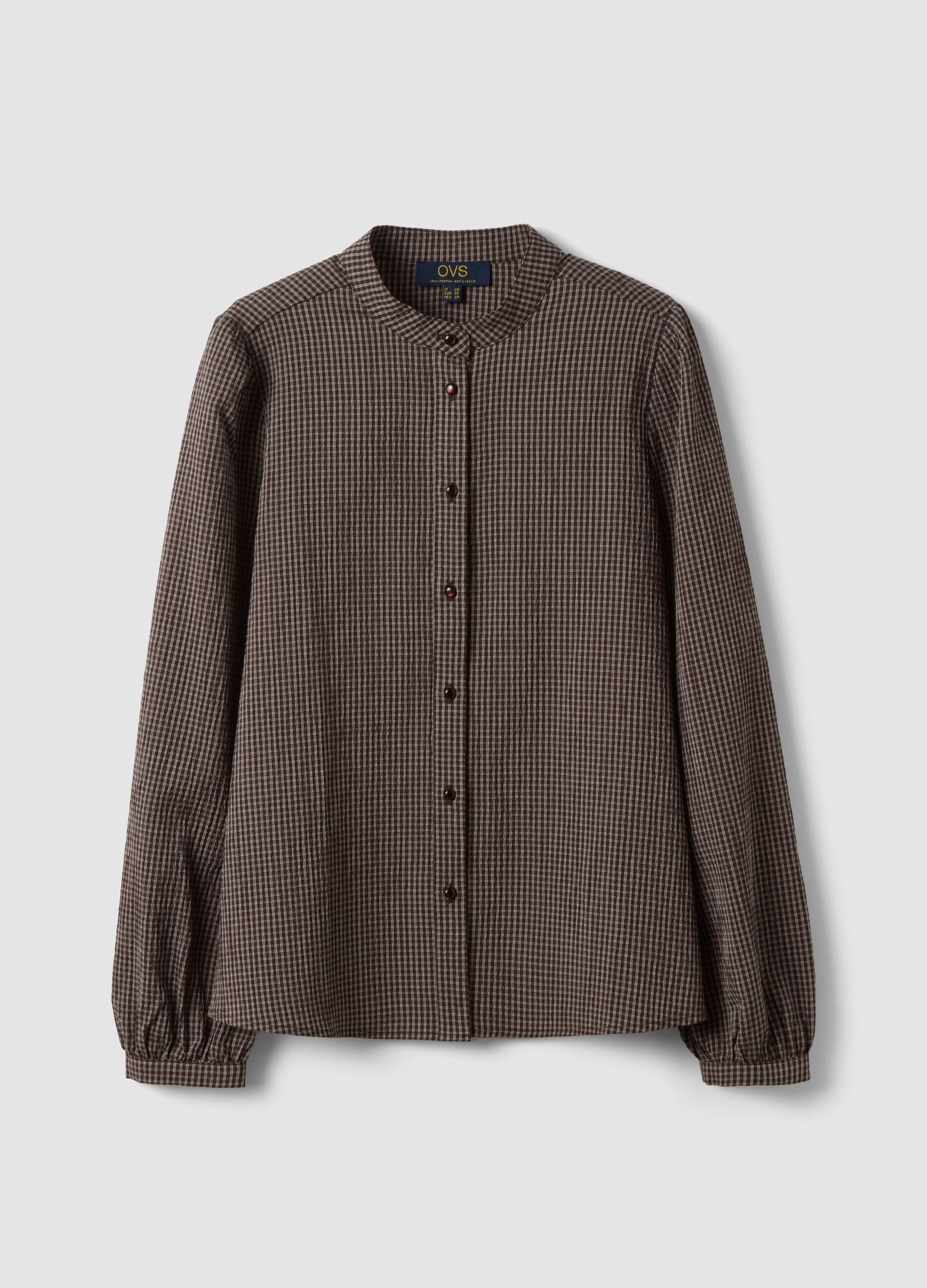 Brown stretch viscose shirt with Mandarin collar